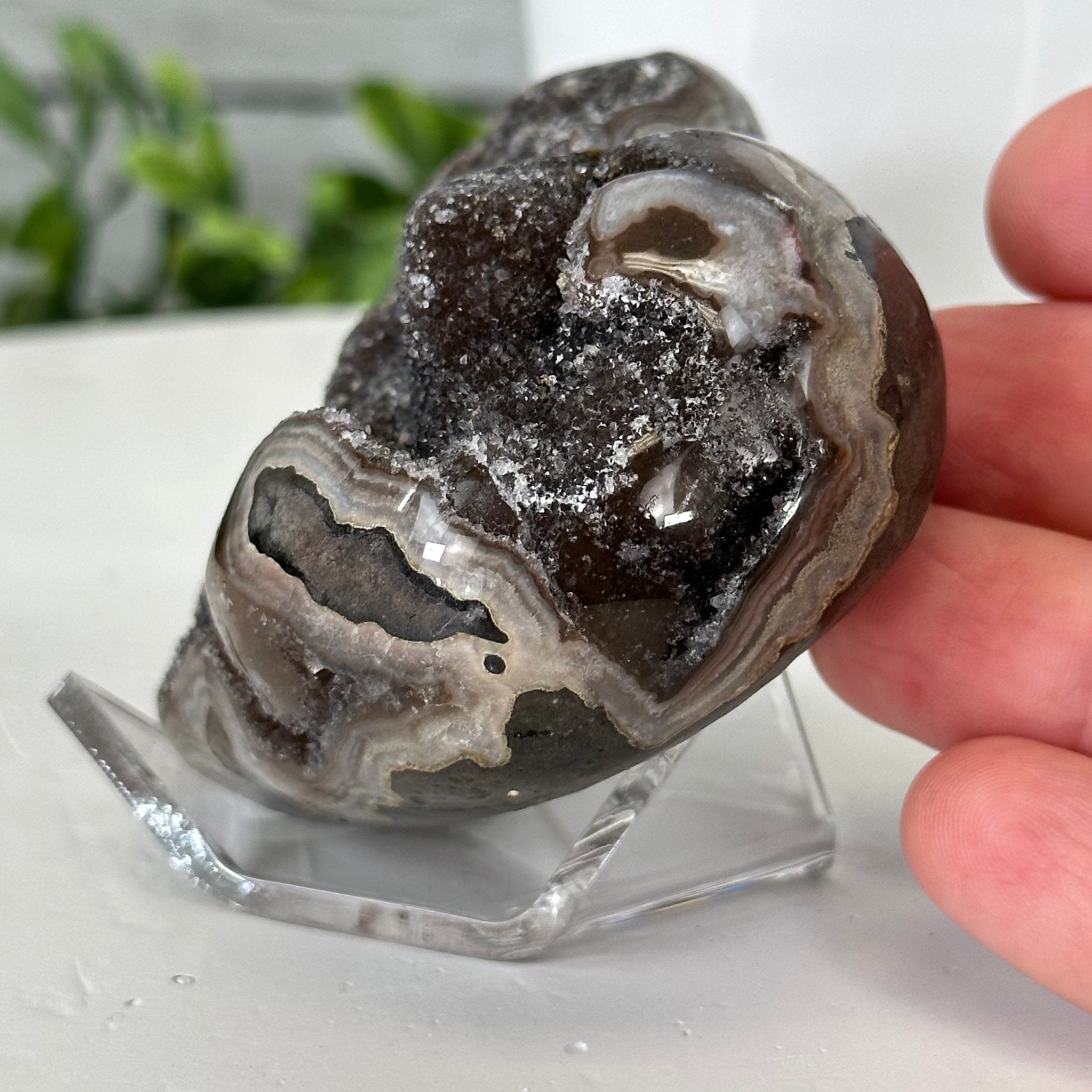 Extra Quality Amethyst Heart Geode on an Acrylic Stand 0.52 lbs & 2.3" Tall #5462-0087 by Brazil Gems - Brazil GemsBrazil GemsExtra Quality Amethyst Heart Geode on an Acrylic Stand 0.52 lbs & 2.3" Tall #5462-0087 by Brazil GemsHearts5462-0087