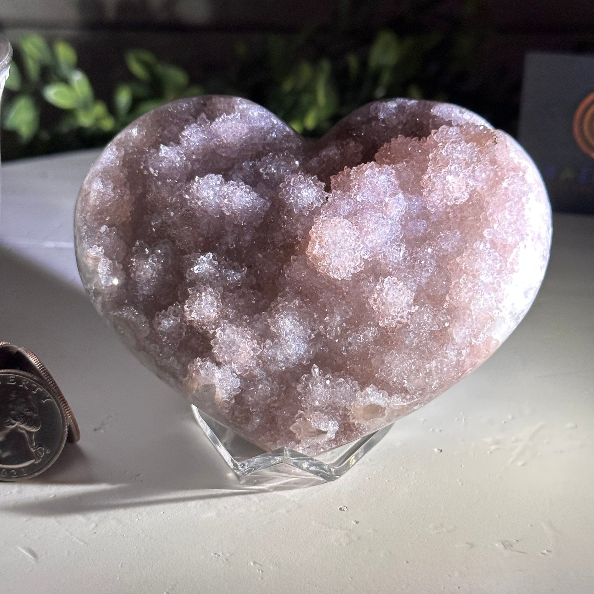 Extra Quality Amethyst Heart Geode on an Acrylic Stand, 0.91 lbs & 2.7" Tall #5462-0051 by Brazil Gems - Brazil GemsBrazil GemsExtra Quality Amethyst Heart Geode on an Acrylic Stand, 0.91 lbs & 2.7" Tall #5462-0051 by Brazil GemsHearts5462-0051