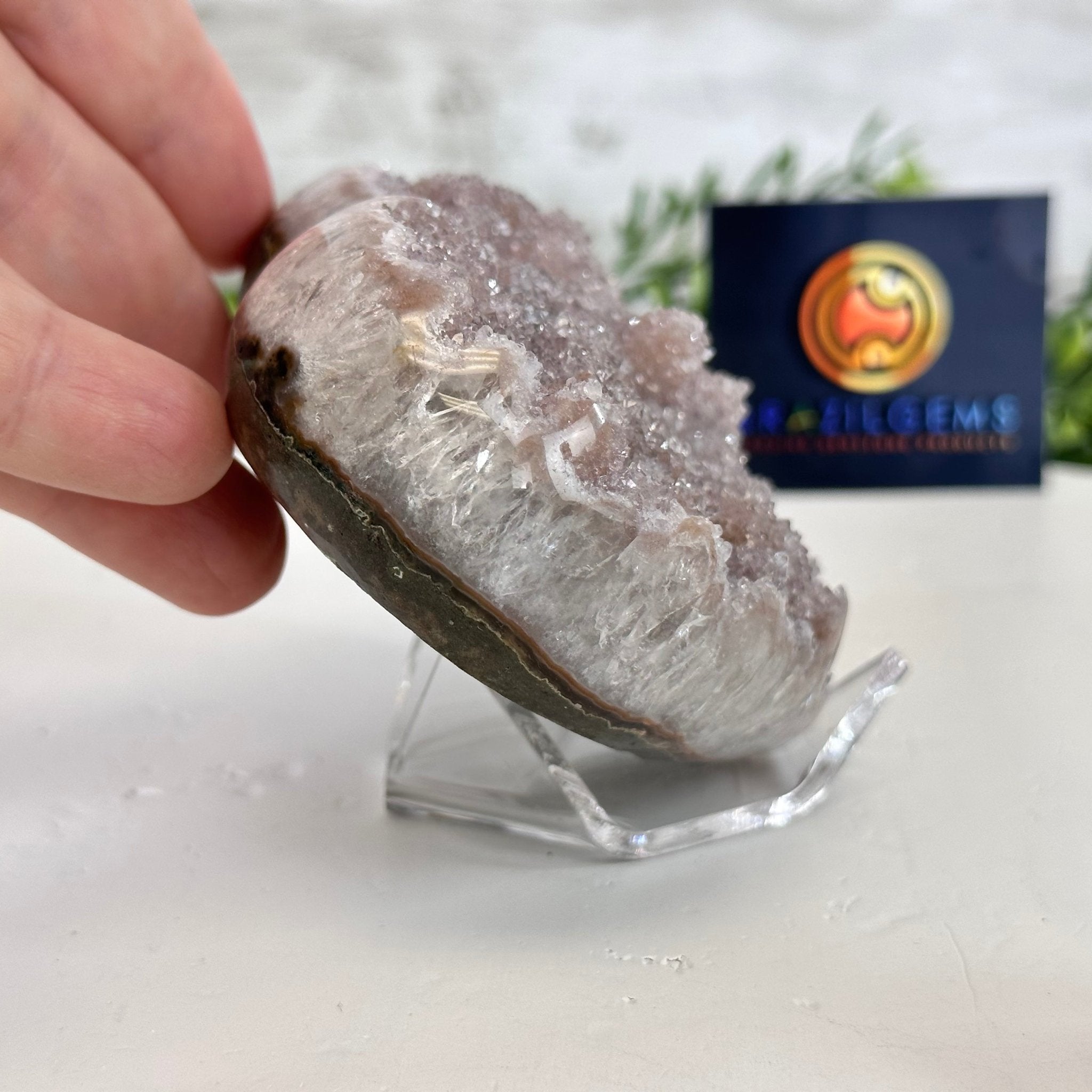 Extra Quality Amethyst Heart Geode on an Acrylic Stand, 0.91 lbs & 2.7" Tall #5462-0051 by Brazil Gems - Brazil GemsBrazil GemsExtra Quality Amethyst Heart Geode on an Acrylic Stand, 0.91 lbs & 2.7" Tall #5462-0051 by Brazil GemsHearts5462-0051