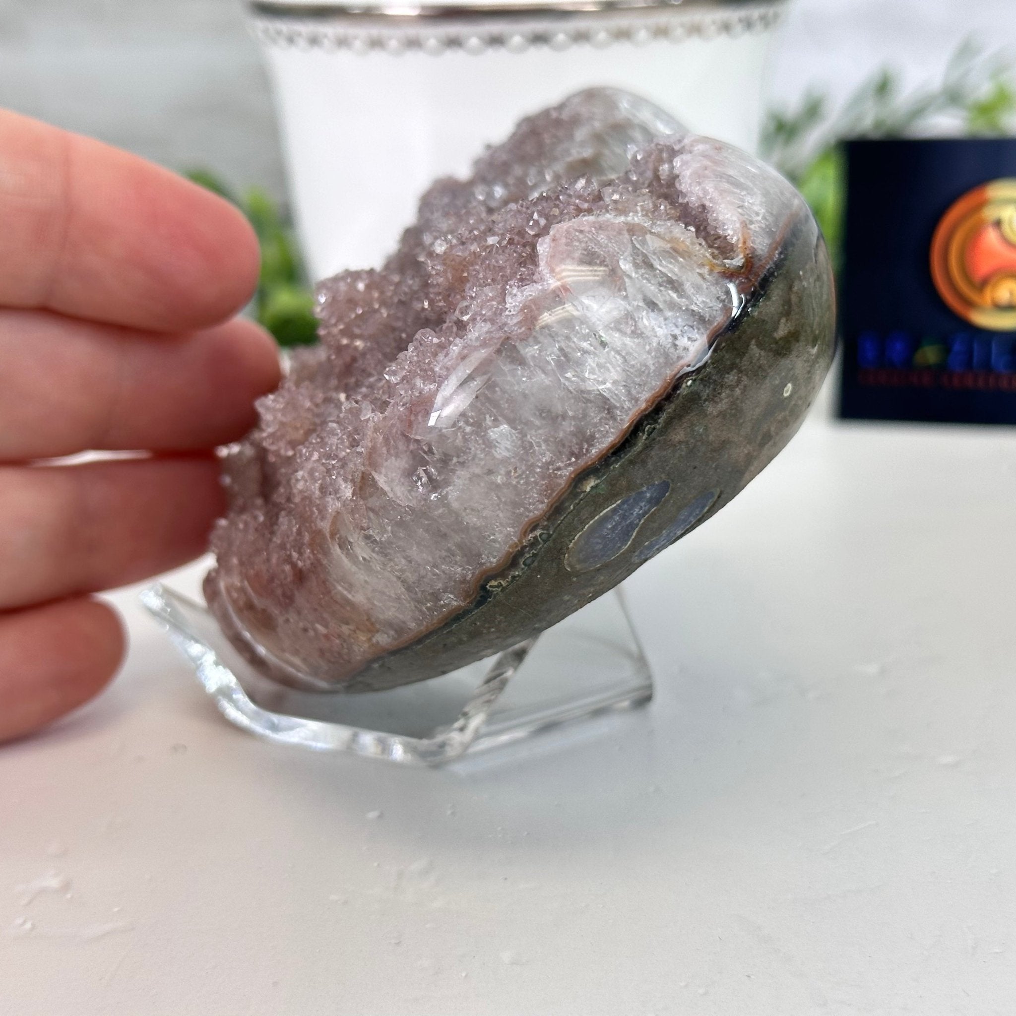 Extra Quality Amethyst Heart Geode on an Acrylic Stand, 0.91 lbs & 2.7" Tall #5462-0051 by Brazil Gems - Brazil GemsBrazil GemsExtra Quality Amethyst Heart Geode on an Acrylic Stand, 0.91 lbs & 2.7" Tall #5462-0051 by Brazil GemsHearts5462-0051
