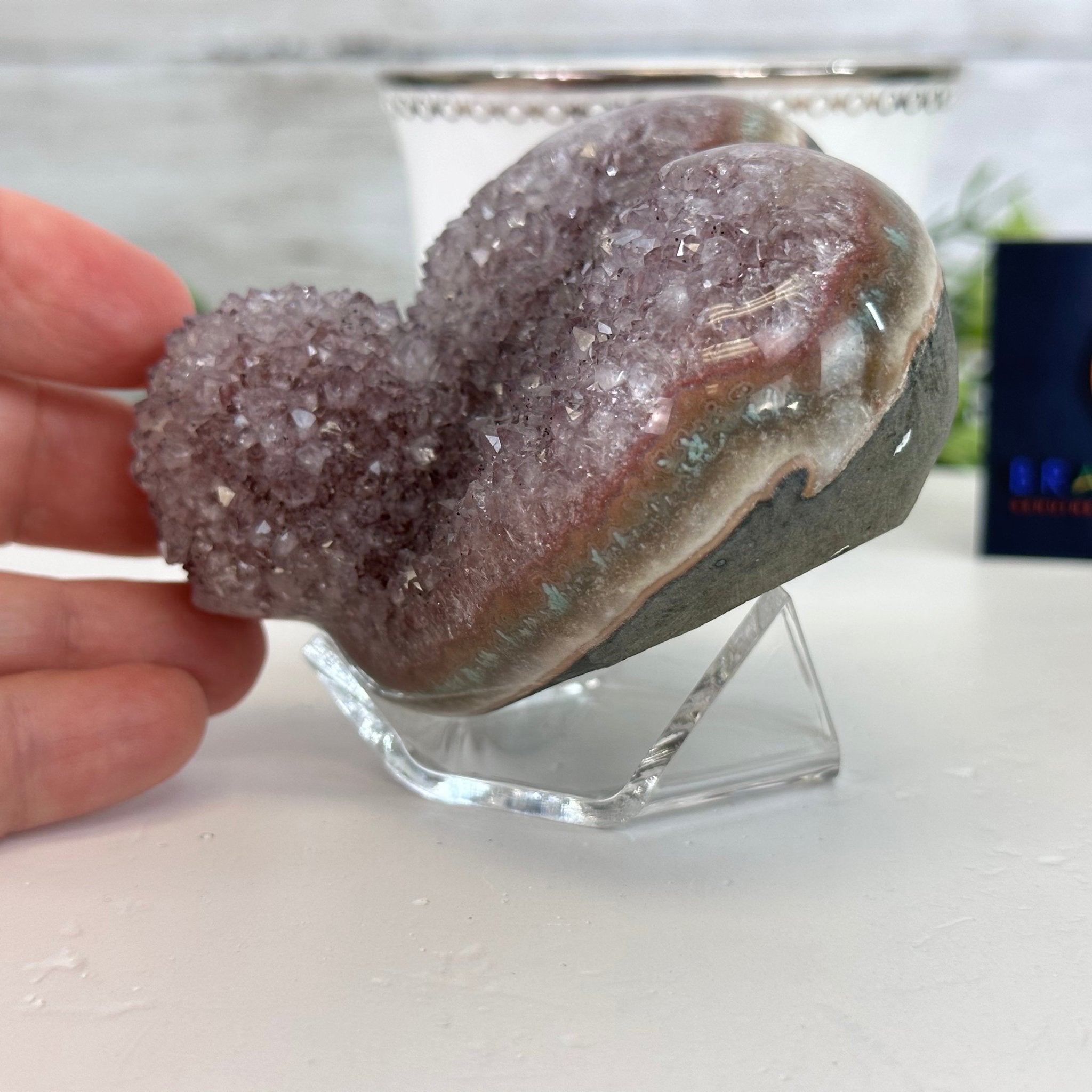 Extra Quality Amethyst Heart Geode on an Acrylic Stand, 1 lbs & 2.8" Tall #5462-0054 by Brazil Gems - Brazil GemsBrazil GemsExtra Quality Amethyst Heart Geode on an Acrylic Stand, 1 lbs & 2.8" Tall #5462-0054 by Brazil GemsHearts5462-0054
