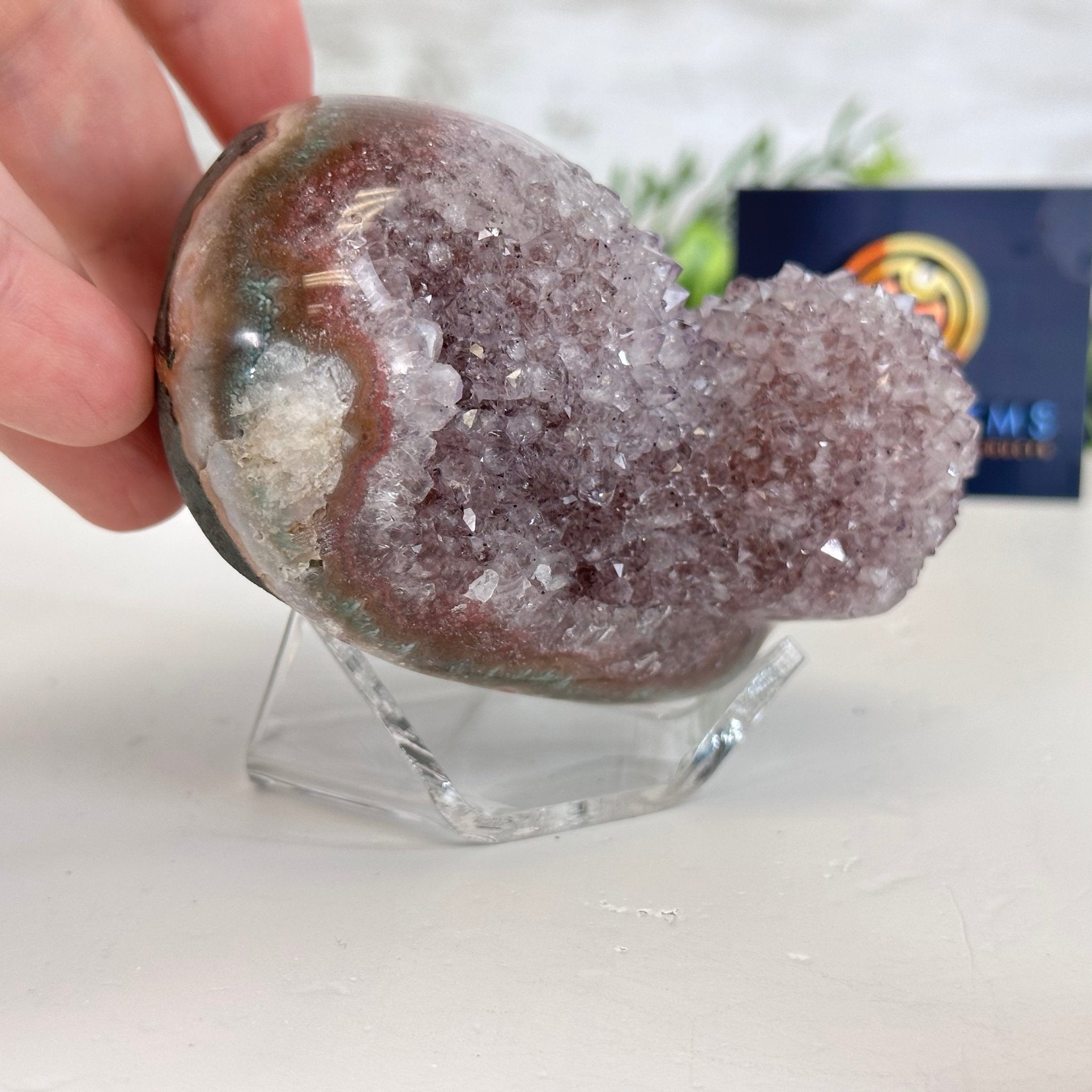 Extra Quality Amethyst Heart Geode on an Acrylic Stand, 1 lbs & 2.8" Tall #5462-0054 by Brazil Gems - Brazil GemsBrazil GemsExtra Quality Amethyst Heart Geode on an Acrylic Stand, 1 lbs & 2.8" Tall #5462-0054 by Brazil GemsHearts5462-0054