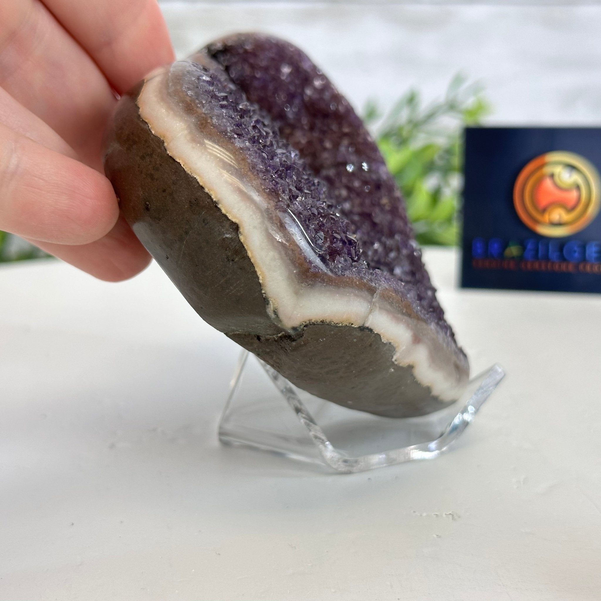 Extra Quality Amethyst Heart Geode on an Acrylic Stand, 1.08 lbs & 3.1" Tall #5462-0055 by Brazil Gems - Brazil GemsBrazil GemsExtra Quality Amethyst Heart Geode on an Acrylic Stand, 1.08 lbs & 3.1" Tall #5462-0055 by Brazil GemsHearts5462-0055