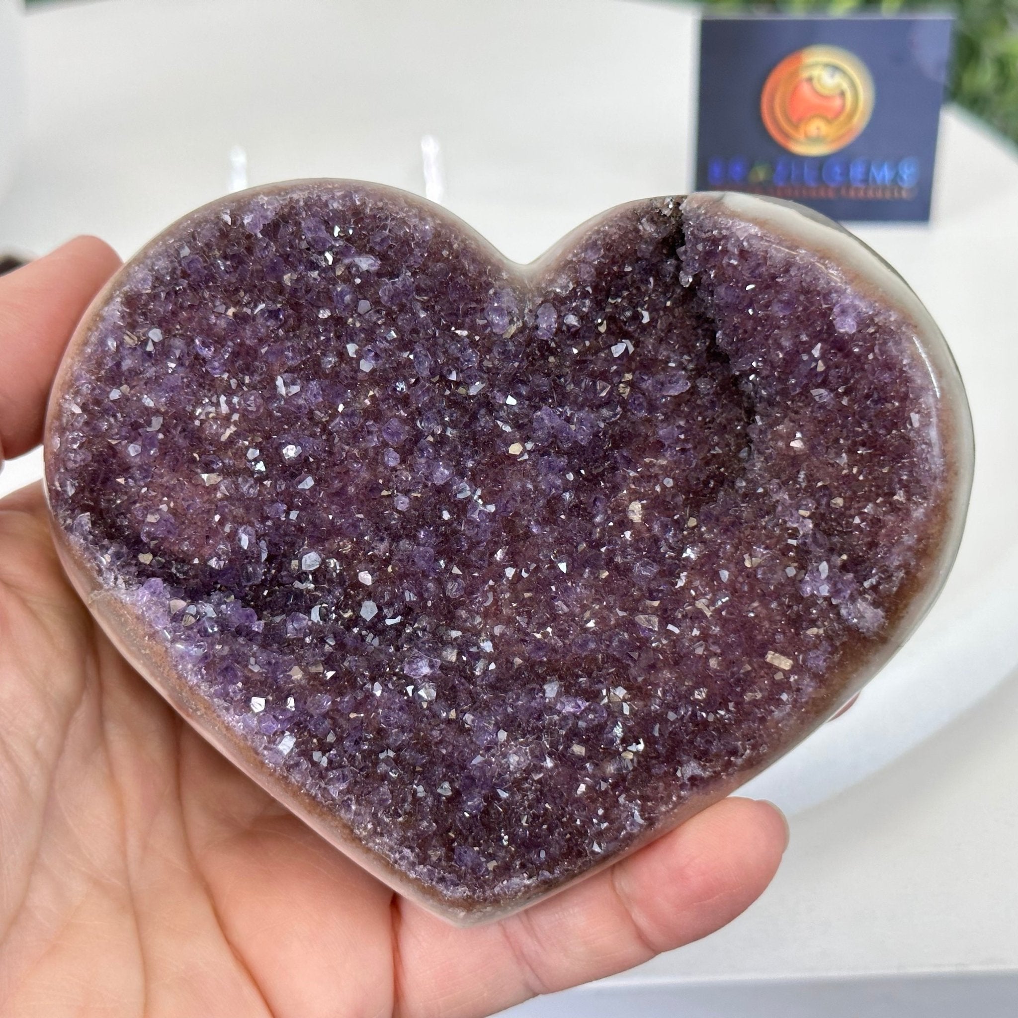 Extra Quality Amethyst Heart Geode on an Acrylic Stand, 1.08 lbs & 3.1" Tall #5462-0055 by Brazil Gems - Brazil GemsBrazil GemsExtra Quality Amethyst Heart Geode on an Acrylic Stand, 1.08 lbs & 3.1" Tall #5462-0055 by Brazil GemsHearts5462-0055