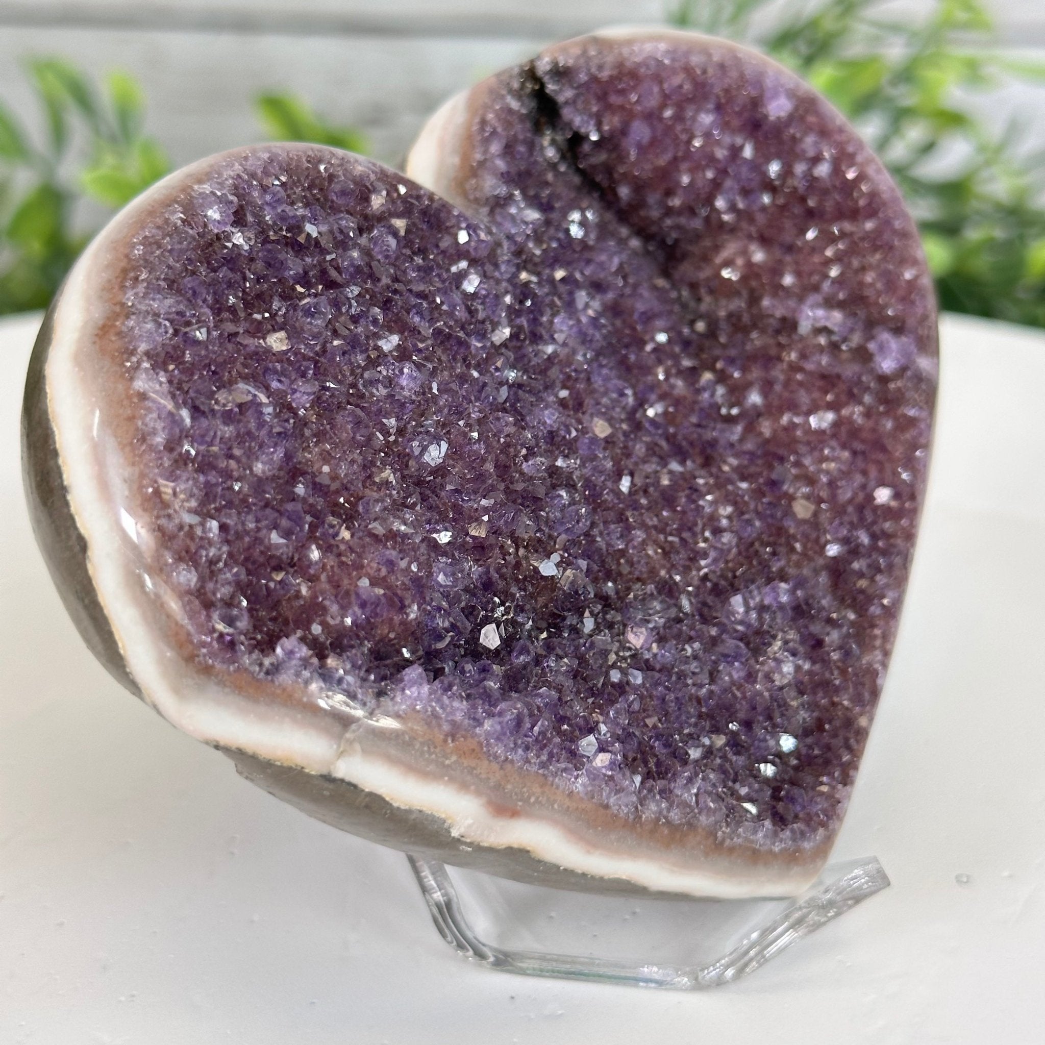 Extra Quality Amethyst Heart Geode on an Acrylic Stand, 1.08 lbs & 3.1" Tall #5462-0055 by Brazil Gems - Brazil GemsBrazil GemsExtra Quality Amethyst Heart Geode on an Acrylic Stand, 1.08 lbs & 3.1" Tall #5462-0055 by Brazil GemsHearts5462-0055