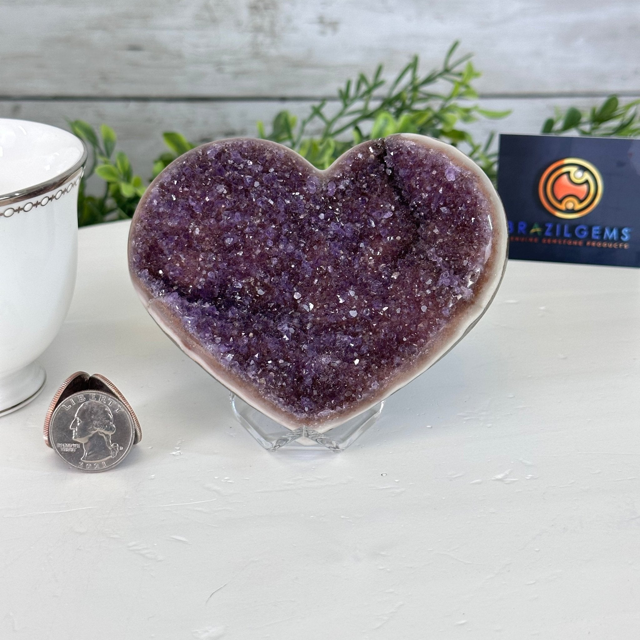 Extra Quality Amethyst Heart Geode on an Acrylic Stand, 1.08 lbs & 3.1" Tall #5462-0055 by Brazil Gems - Brazil GemsBrazil GemsExtra Quality Amethyst Heart Geode on an Acrylic Stand, 1.08 lbs & 3.1" Tall #5462-0055 by Brazil GemsHearts5462-0055