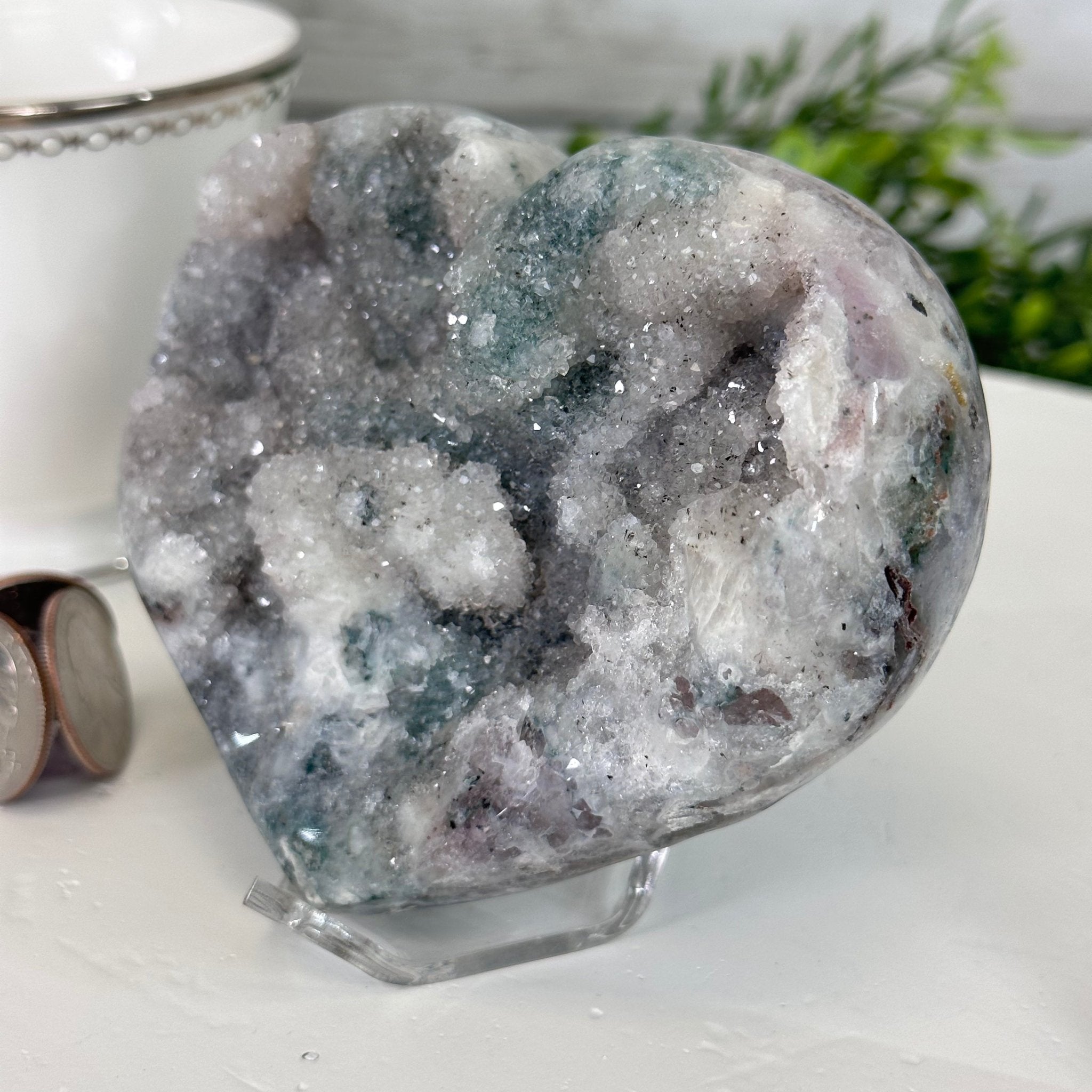 Extra Quality Amethyst Heart Geode on an Acrylic Stand, 1.26 lbs & 3.25" Tall #5462-0059 by Brazil Gems - Brazil GemsBrazil GemsExtra Quality Amethyst Heart Geode on an Acrylic Stand, 1.26 lbs & 3.25" Tall #5462-0059 by Brazil GemsHearts5462-0059