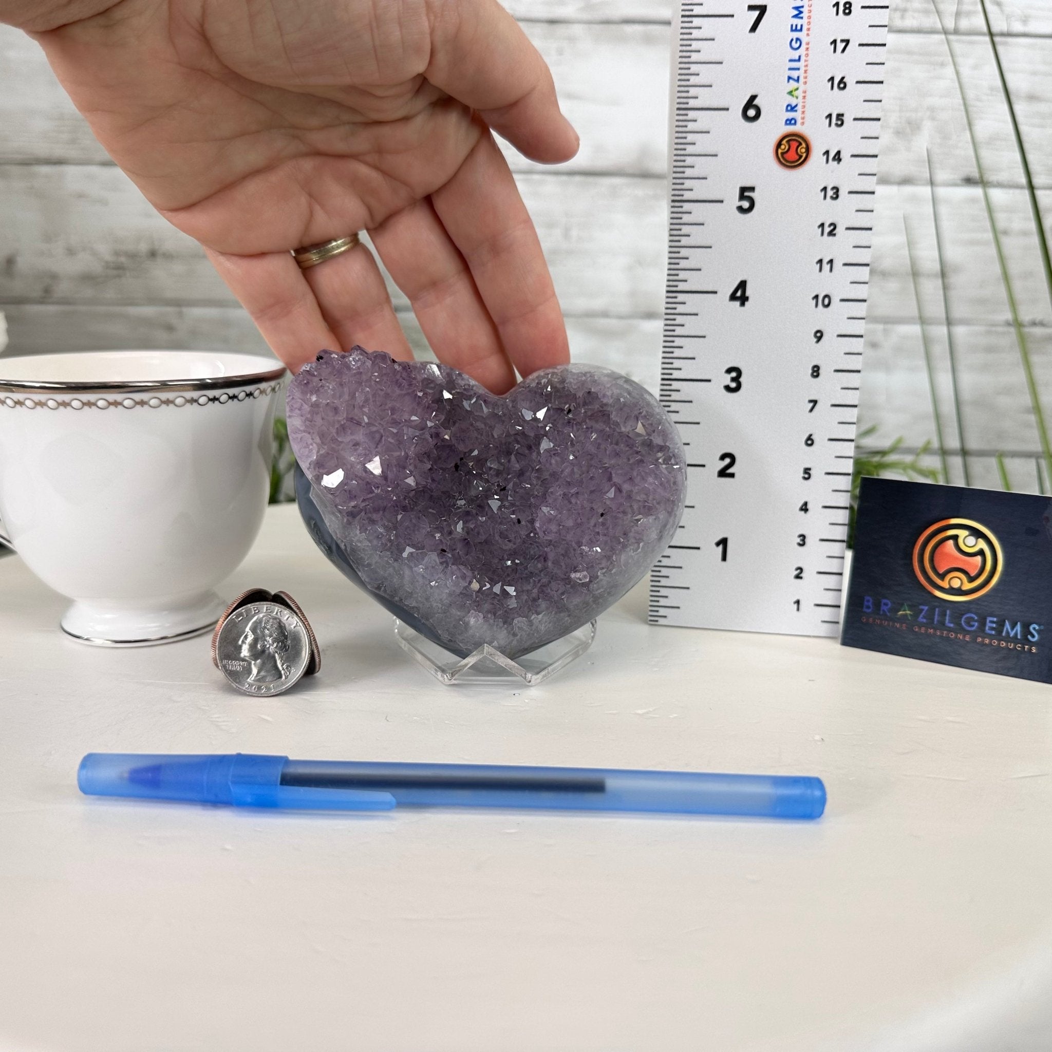 Extra Quality Amethyst Heart Geode on an Acrylic Stand 1.65 lbs & 3.25" Tall #5462-0098 by Brazil Gems - Brazil GemsBrazil GemsExtra Quality Amethyst Heart Geode on an Acrylic Stand 1.65 lbs & 3.25" Tall #5462-0098 by Brazil GemsHearts5462-0098