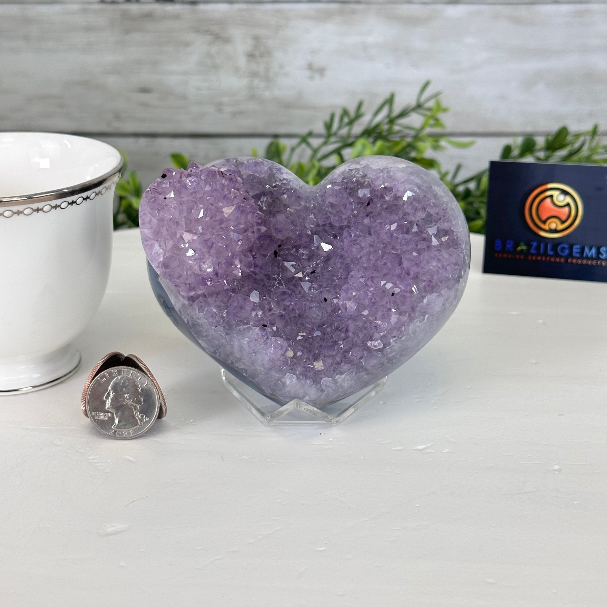 Extra Quality Amethyst Heart Geode on an Acrylic Stand 1.65 lbs & 3.25" Tall #5462-0098 by Brazil Gems - Brazil GemsBrazil GemsExtra Quality Amethyst Heart Geode on an Acrylic Stand 1.65 lbs & 3.25" Tall #5462-0098 by Brazil GemsHearts5462-0098