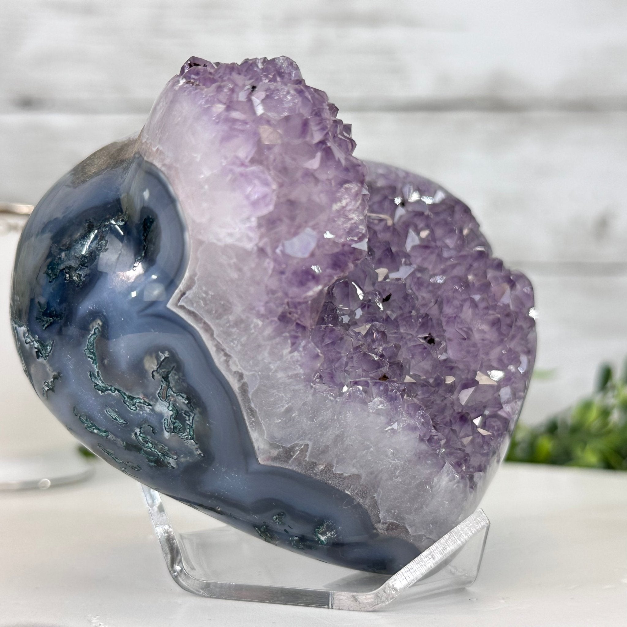 Extra Quality Amethyst Heart Geode on an Acrylic Stand 1.65 lbs & 3.25" Tall #5462-0098 by Brazil Gems - Brazil GemsBrazil GemsExtra Quality Amethyst Heart Geode on an Acrylic Stand 1.65 lbs & 3.25" Tall #5462-0098 by Brazil GemsHearts5462-0098