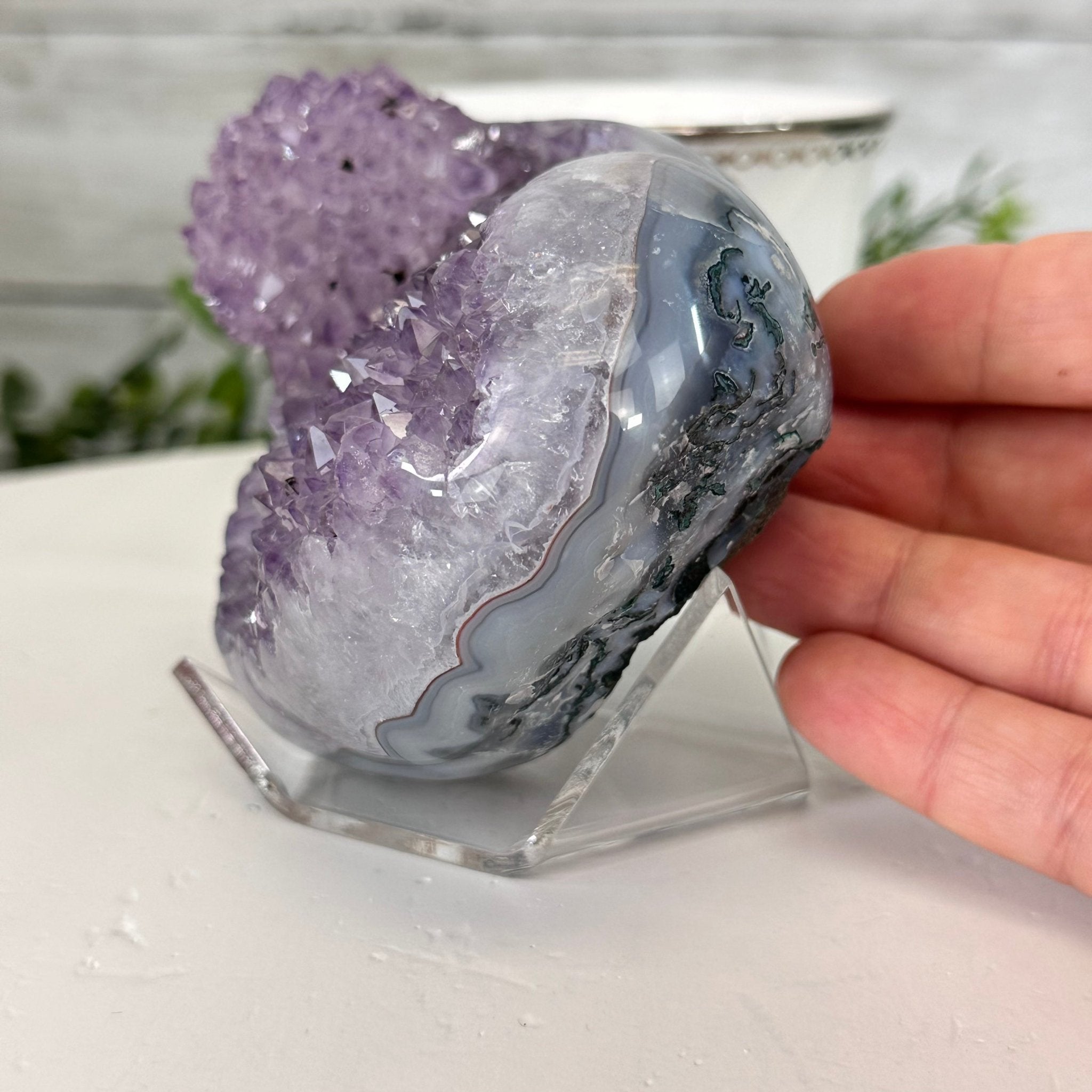 Extra Quality Amethyst Heart Geode on an Acrylic Stand 1.65 lbs & 3.25" Tall #5462-0098 by Brazil Gems - Brazil GemsBrazil GemsExtra Quality Amethyst Heart Geode on an Acrylic Stand 1.65 lbs & 3.25" Tall #5462-0098 by Brazil GemsHearts5462-0098