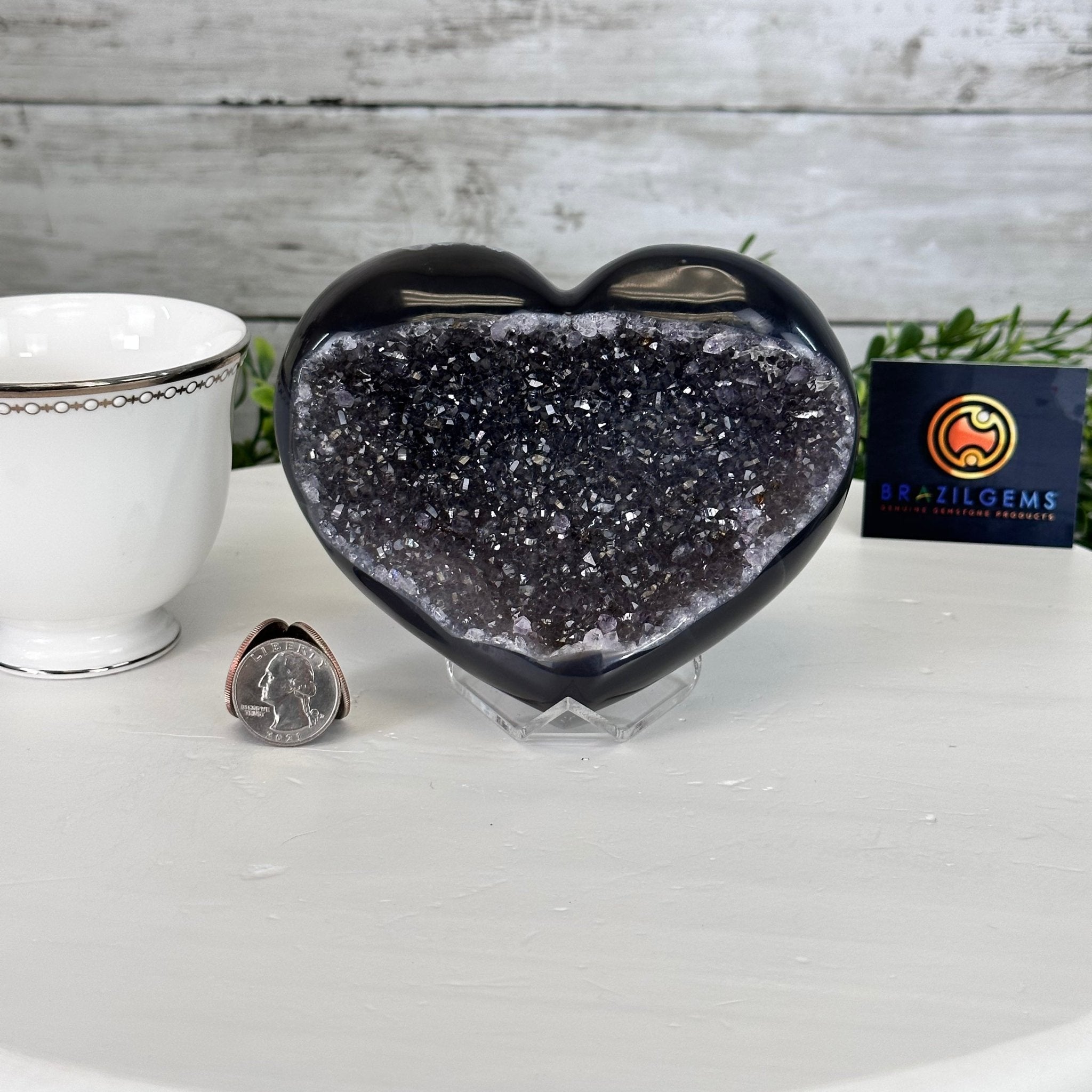 Extra Quality Amethyst Heart Geode on an Acrylic Stand 1.78 lbs & 3.9" Tall #5462-0099 by Brazil Gems - Brazil GemsBrazil GemsExtra Quality Amethyst Heart Geode on an Acrylic Stand 1.78 lbs & 3.9" Tall #5462-0099 by Brazil GemsHearts5462-0099
