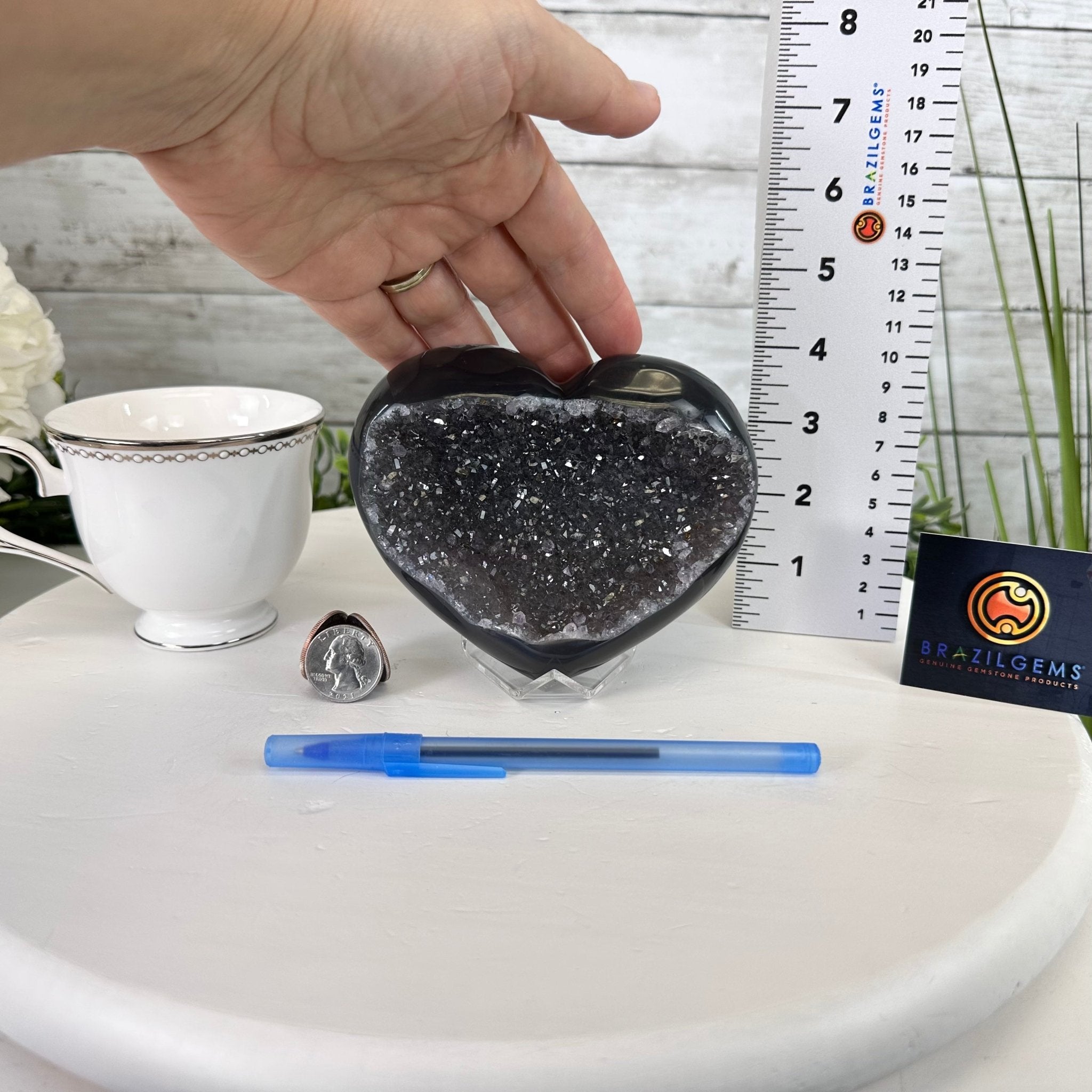 Extra Quality Amethyst Heart Geode on an Acrylic Stand 1.78 lbs & 3.9" Tall #5462-0099 by Brazil Gems - Brazil GemsBrazil GemsExtra Quality Amethyst Heart Geode on an Acrylic Stand 1.78 lbs & 3.9" Tall #5462-0099 by Brazil GemsHearts5462-0099