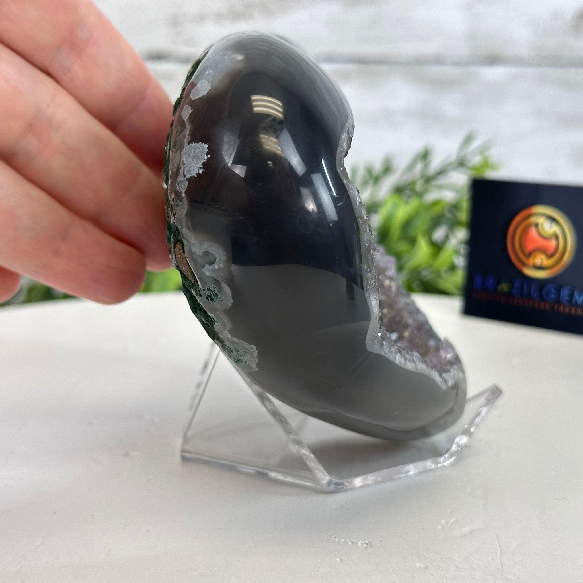 Extra Quality Amethyst Heart Geode on an Acrylic Stand 1.78 lbs & 3.9" Tall #5462-0099 by Brazil Gems - Brazil GemsBrazil GemsExtra Quality Amethyst Heart Geode on an Acrylic Stand 1.78 lbs & 3.9" Tall #5462-0099 by Brazil GemsHearts5462-0099