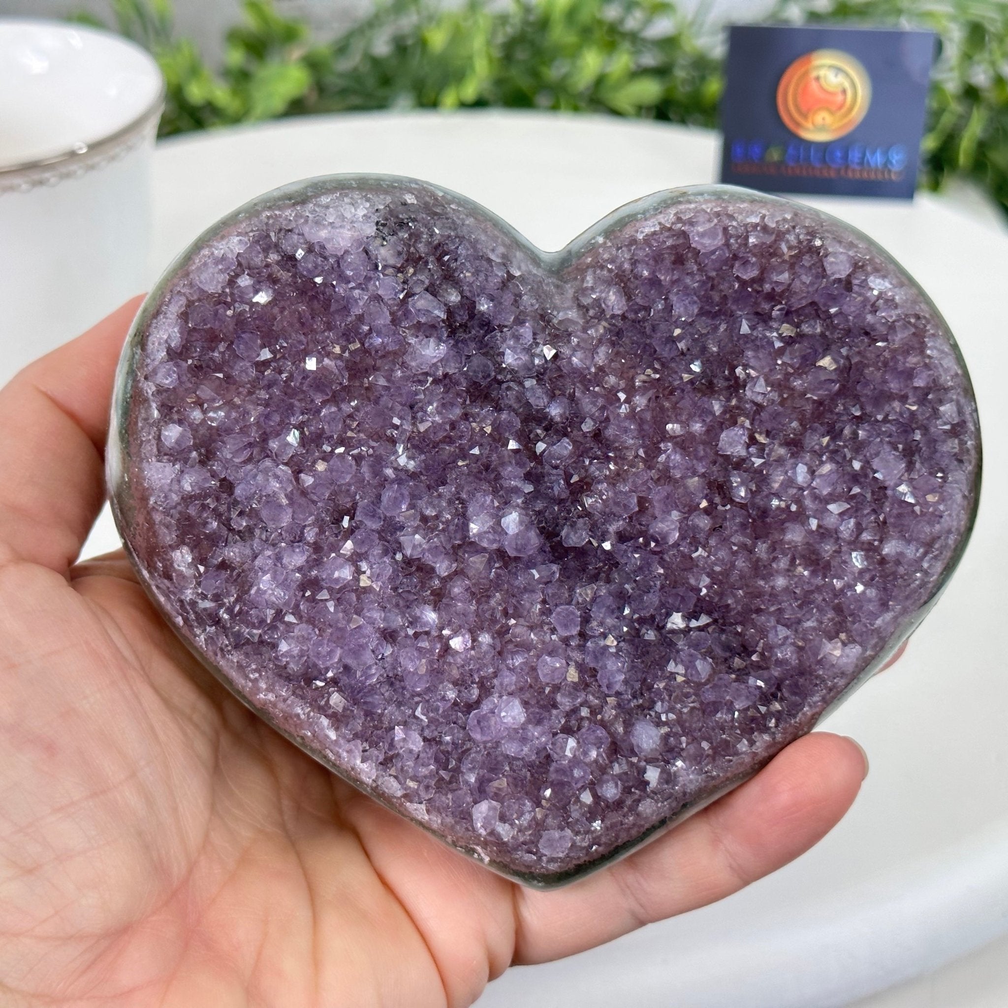 Extra Quality Amethyst Heart Geode on an Acrylic Stand, 1.83 lbs & 3.6" Tall #5462-0065 by Brazil Gems - Brazil GemsBrazil GemsExtra Quality Amethyst Heart Geode on an Acrylic Stand, 1.83 lbs & 3.6" Tall #5462-0065 by Brazil GemsHearts5462-0065