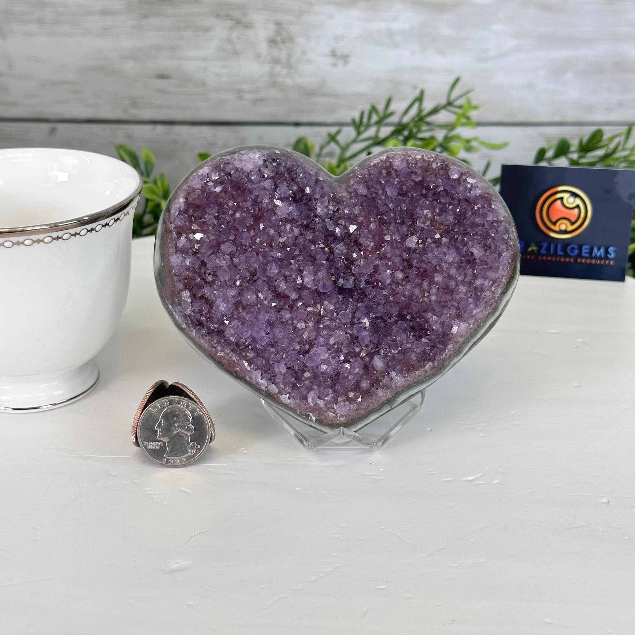 Extra Quality Amethyst Heart Geode on an Acrylic Stand, 1.83 lbs & 3.6" Tall #5462-0065 by Brazil Gems - Brazil GemsBrazil GemsExtra Quality Amethyst Heart Geode on an Acrylic Stand, 1.83 lbs & 3.6" Tall #5462-0065 by Brazil GemsHearts5462-0065