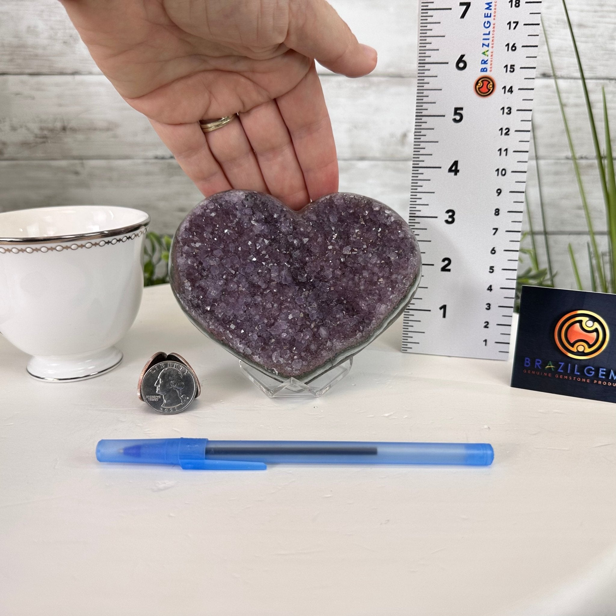 Extra Quality Amethyst Heart Geode on an Acrylic Stand, 1.83 lbs & 3.6" Tall #5462-0065 by Brazil Gems - Brazil GemsBrazil GemsExtra Quality Amethyst Heart Geode on an Acrylic Stand, 1.83 lbs & 3.6" Tall #5462-0065 by Brazil GemsHearts5462-0065