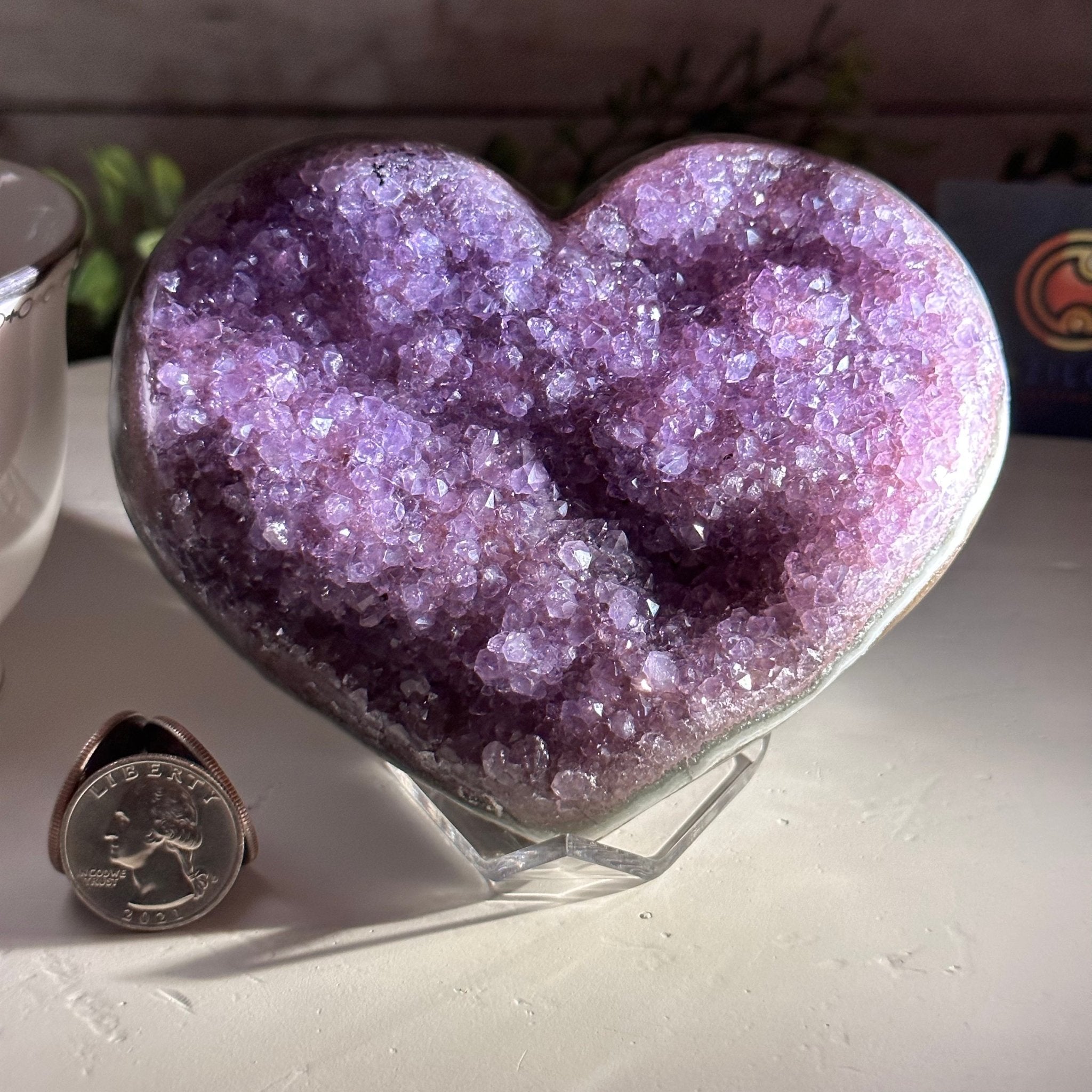 Extra Quality Amethyst Heart Geode on an Acrylic Stand, 1.83 lbs & 3.6" Tall #5462-0065 by Brazil Gems - Brazil GemsBrazil GemsExtra Quality Amethyst Heart Geode on an Acrylic Stand, 1.83 lbs & 3.6" Tall #5462-0065 by Brazil GemsHearts5462-0065