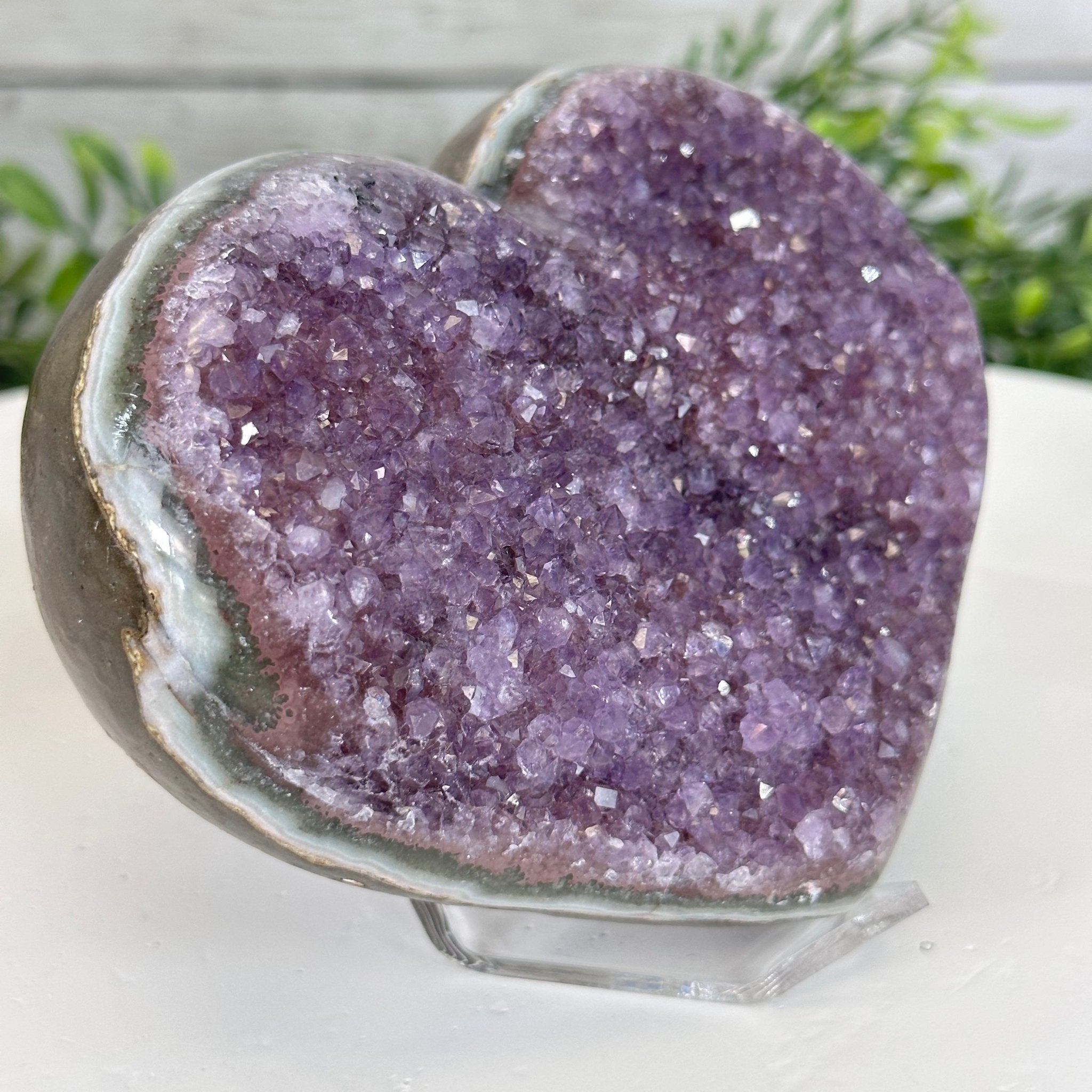 Extra Quality Amethyst Heart Geode on an Acrylic Stand, 1.83 lbs & 3.6" Tall #5462-0065 by Brazil Gems - Brazil GemsBrazil GemsExtra Quality Amethyst Heart Geode on an Acrylic Stand, 1.83 lbs & 3.6" Tall #5462-0065 by Brazil GemsHearts5462-0065