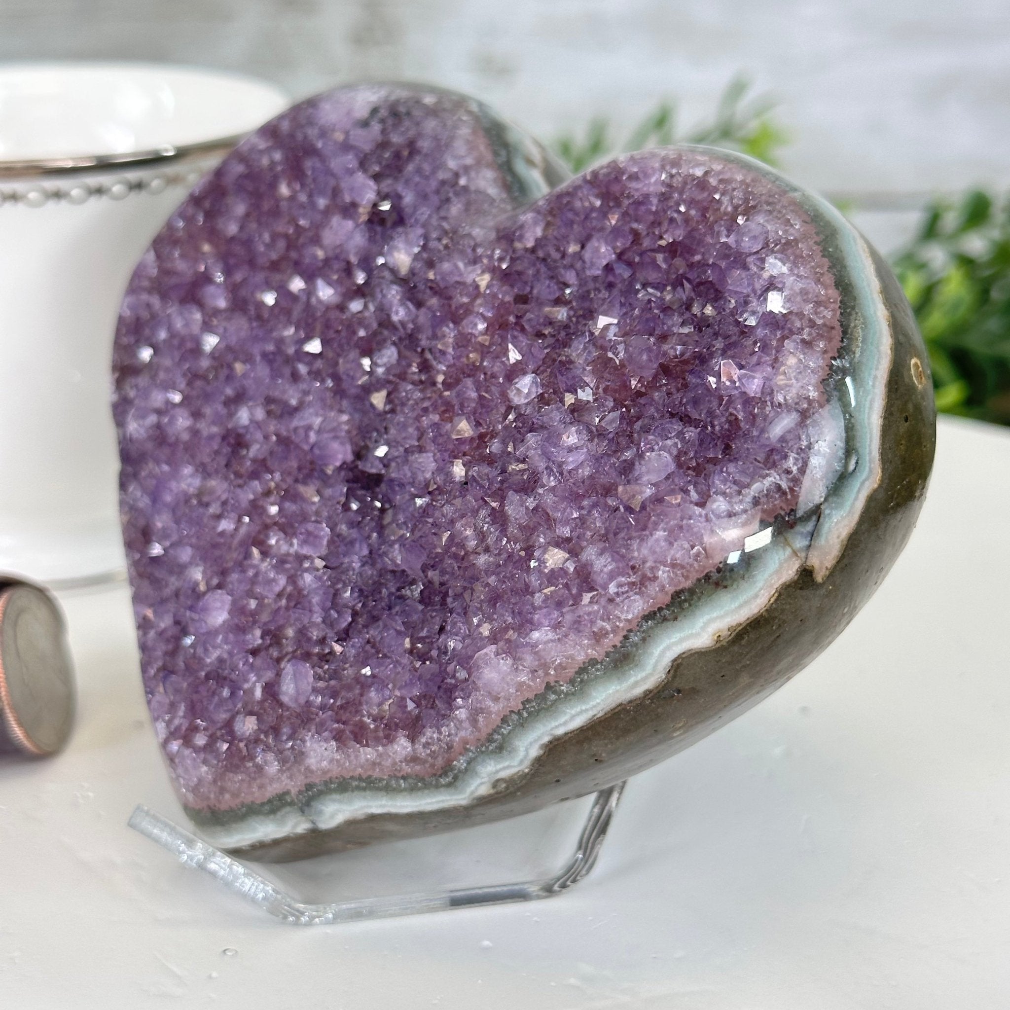Extra Quality Amethyst Heart Geode on an Acrylic Stand, 1.83 lbs & 3.6" Tall #5462-0065 by Brazil Gems - Brazil GemsBrazil GemsExtra Quality Amethyst Heart Geode on an Acrylic Stand, 1.83 lbs & 3.6" Tall #5462-0065 by Brazil GemsHearts5462-0065