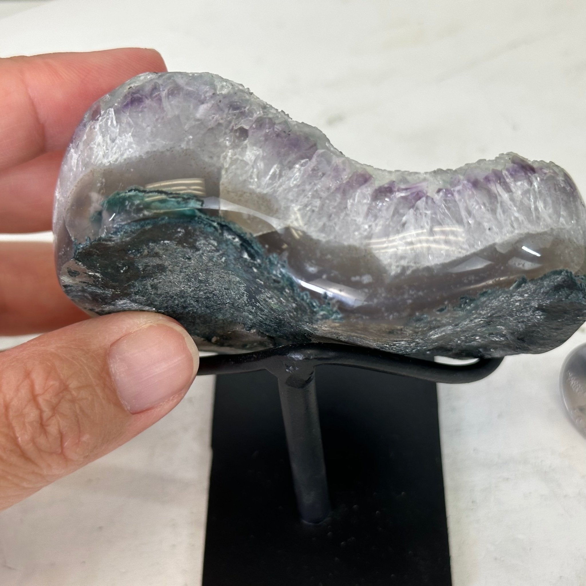 Extra Quality Amethyst Heart Geode w/ metal stand, 0.9 lbs & 3.6" Tall #5463-0240 by Brazil Gems - Brazil GemsBrazil GemsExtra Quality Amethyst Heart Geode w/ metal stand, 0.9 lbs & 3.6" Tall #5463-0240 by Brazil GemsHearts5463-0240