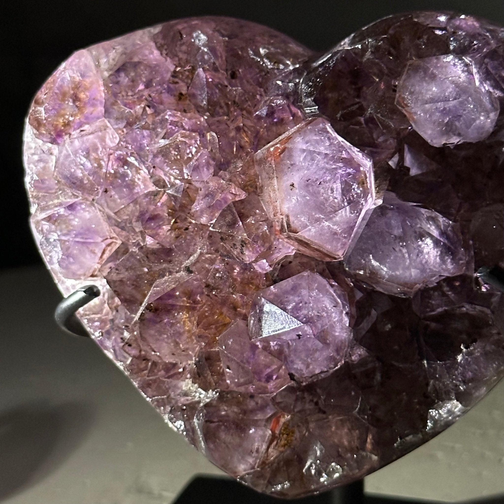 Extra Quality Amethyst Heart Geode w/ metal stand, 1.1 lbs & 3.9" Tall #5463-0295 - Brazil GemsBrazil GemsExtra Quality Amethyst Heart Geode w/ metal stand, 1.1 lbs & 3.9" Tall #5463-0295Hearts5463-0295
