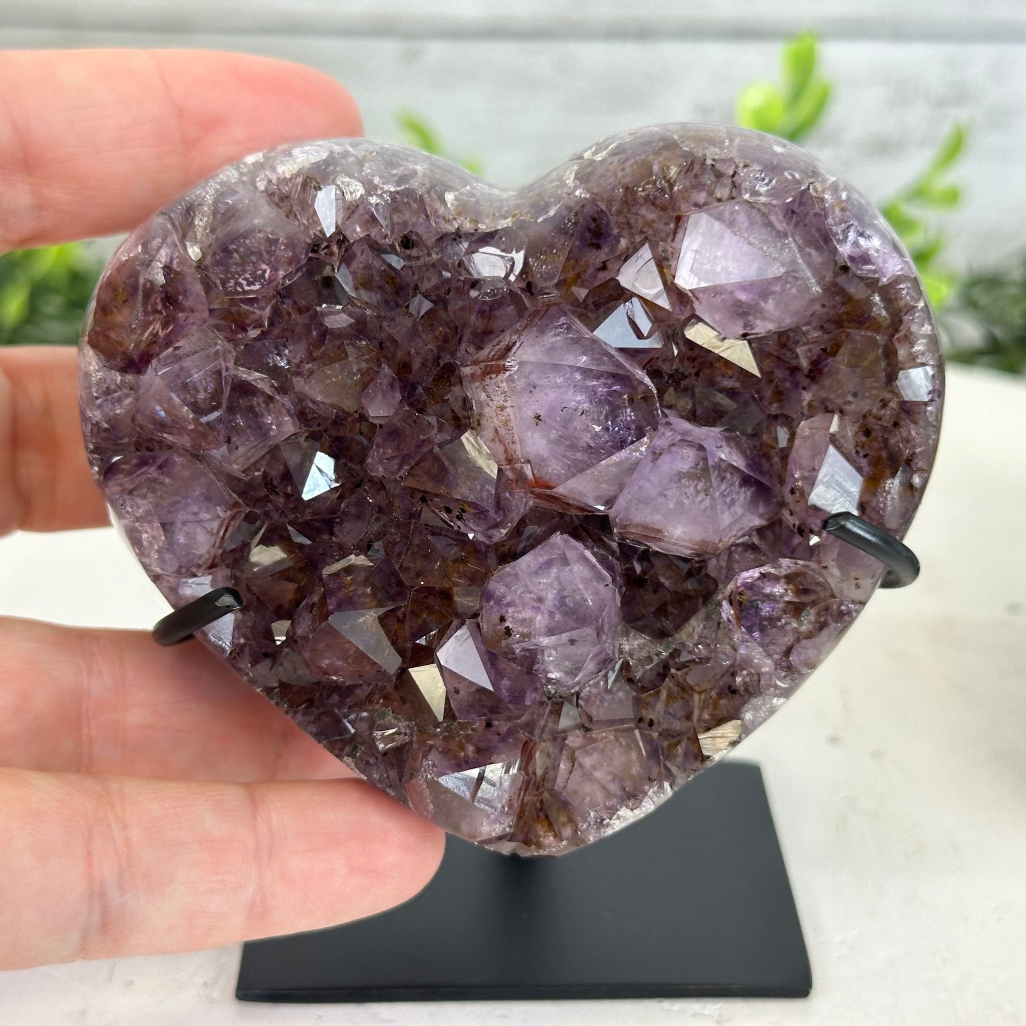 Extra Quality Amethyst Heart Geode w/ metal stand, 1.1 lbs & 3.9" Tall #5463-0295 - Brazil GemsBrazil GemsExtra Quality Amethyst Heart Geode w/ metal stand, 1.1 lbs & 3.9" Tall #5463-0295Hearts5463-0295