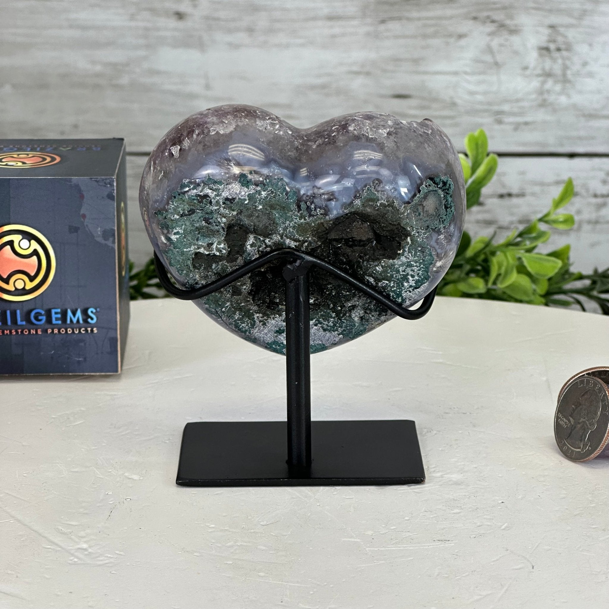 Extra Quality Amethyst Heart Geode w/ metal stand, 1.1 lbs & 3.9" Tall #5463-0295 - Brazil GemsBrazil GemsExtra Quality Amethyst Heart Geode w/ metal stand, 1.1 lbs & 3.9" Tall #5463-0295Hearts5463-0295