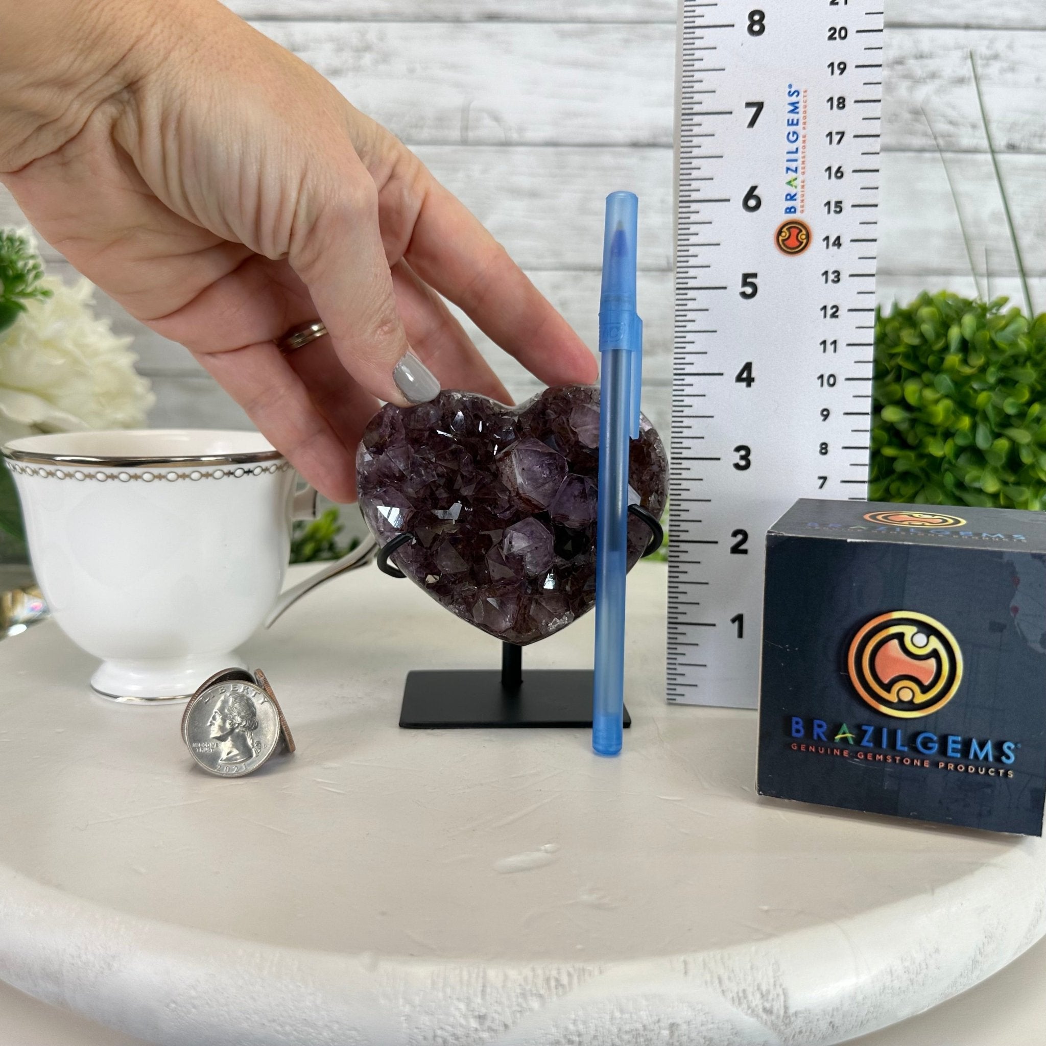 Extra Quality Amethyst Heart Geode w/ metal stand, 1.1 lbs & 3.9" Tall #5463-0295 - Brazil GemsBrazil GemsExtra Quality Amethyst Heart Geode w/ metal stand, 1.1 lbs & 3.9" Tall #5463-0295Hearts5463-0295