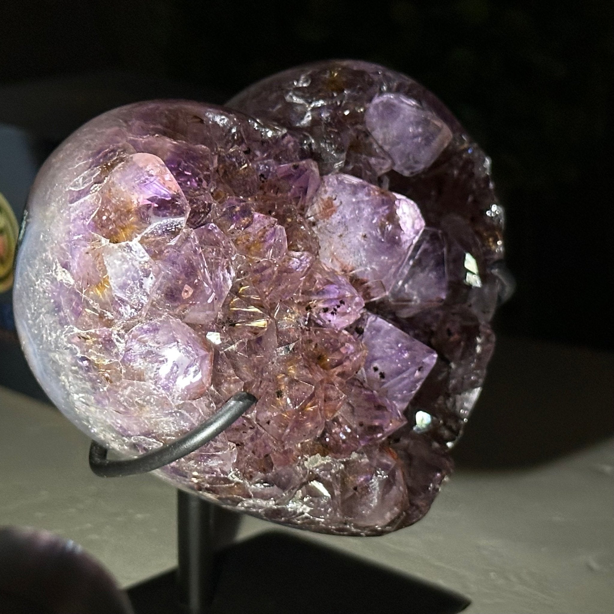 Extra Quality Amethyst Heart Geode w/ metal stand, 1.1 lbs & 3.9" Tall #5463-0295 - Brazil GemsBrazil GemsExtra Quality Amethyst Heart Geode w/ metal stand, 1.1 lbs & 3.9" Tall #5463-0295Hearts5463-0295