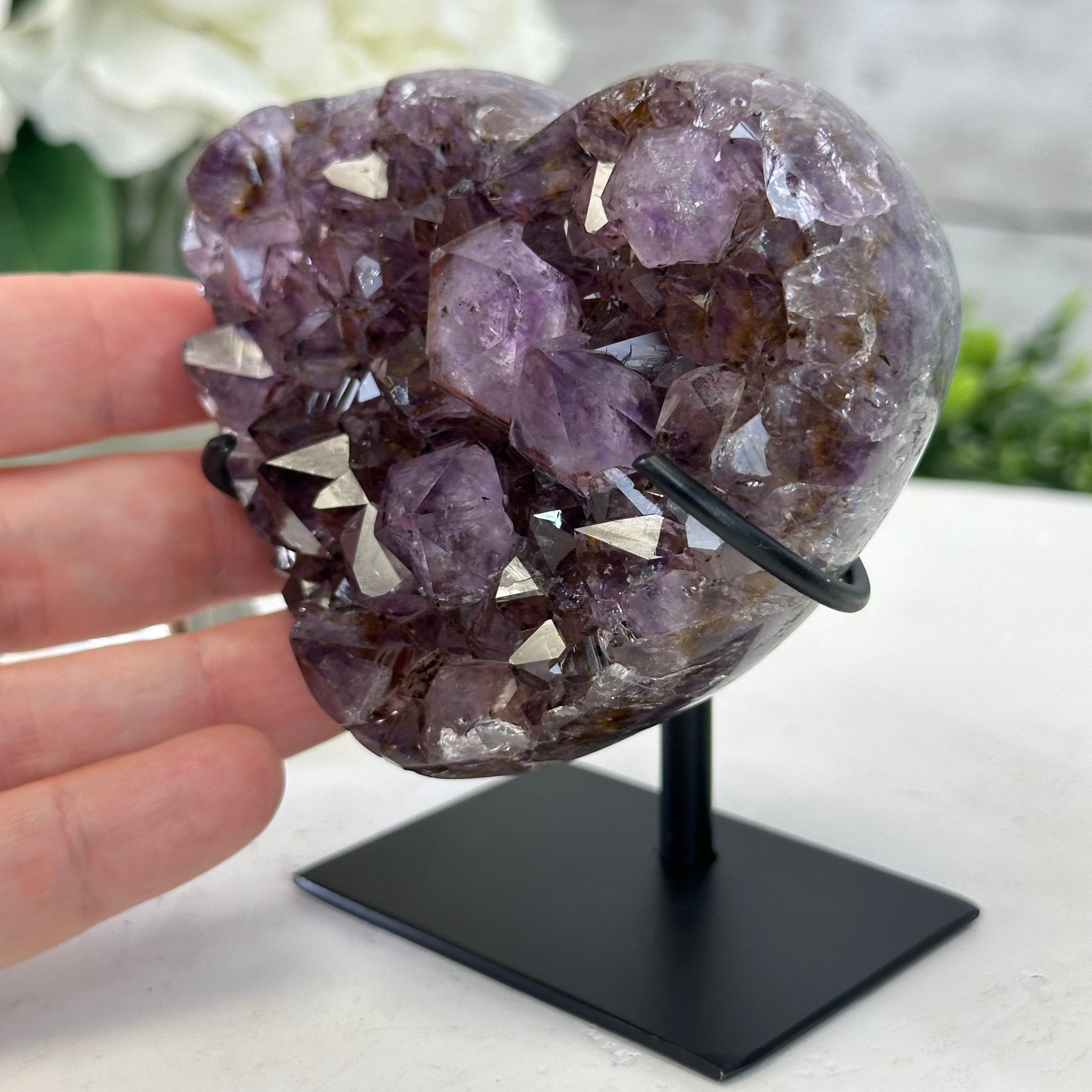 Extra Quality Amethyst Heart Geode w/ metal stand, 1.1 lbs & 3.9" Tall #5463-0295 - Brazil GemsBrazil GemsExtra Quality Amethyst Heart Geode w/ metal stand, 1.1 lbs & 3.9" Tall #5463-0295Hearts5463-0295