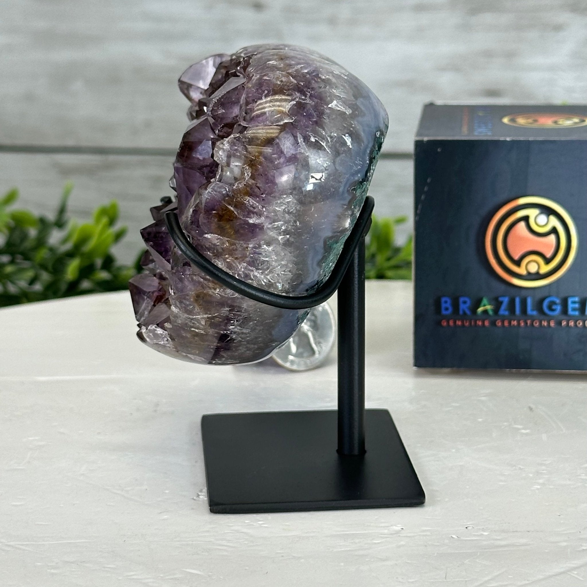 Extra Quality Amethyst Heart Geode w/ metal stand, 1.1 lbs & 3.9" Tall #5463-0295 - Brazil GemsBrazil GemsExtra Quality Amethyst Heart Geode w/ metal stand, 1.1 lbs & 3.9" Tall #5463-0295Hearts5463-0295