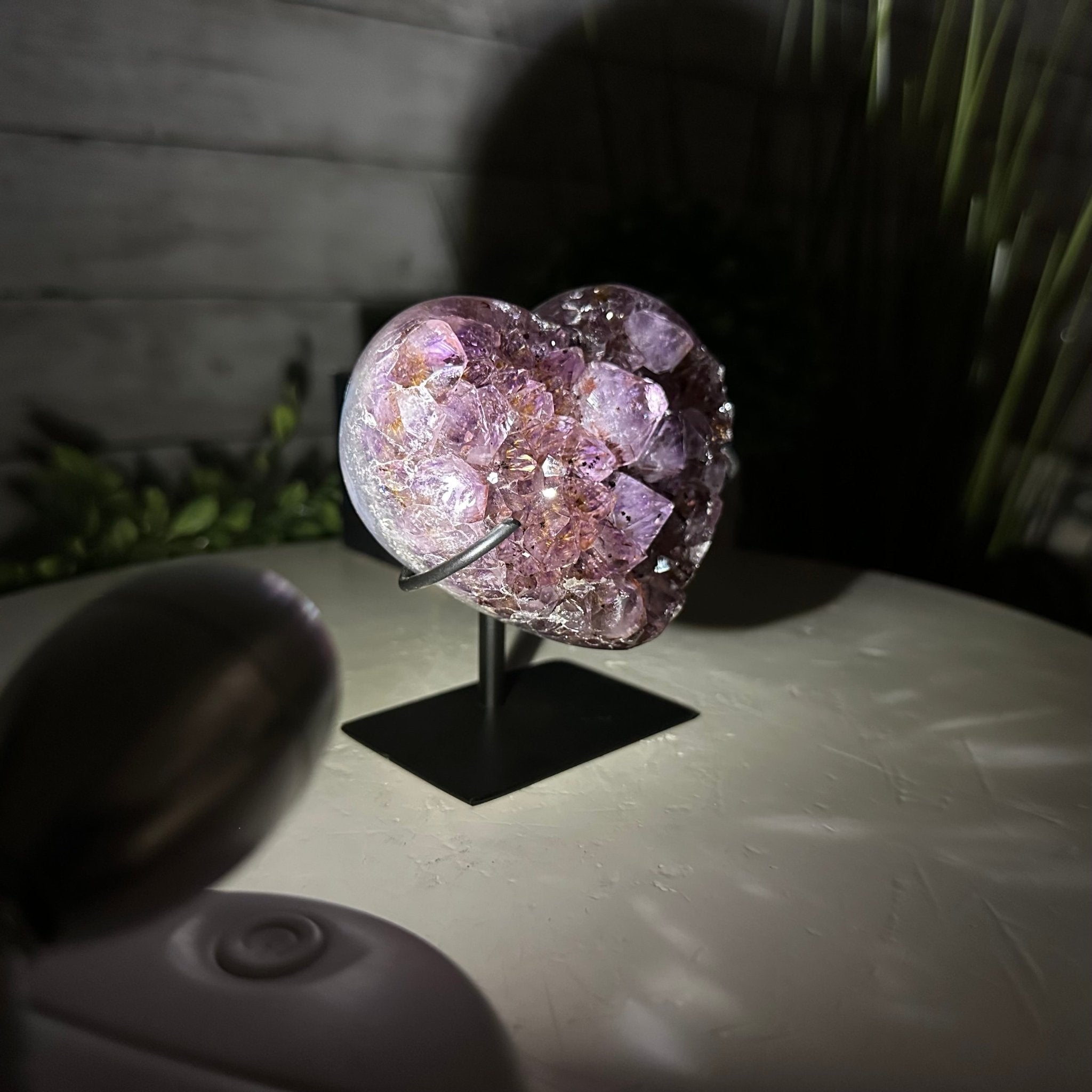 Extra Quality Amethyst Heart Geode w/ metal stand, 1.1 lbs & 3.9" Tall #5463-0295 - Brazil GemsBrazil GemsExtra Quality Amethyst Heart Geode w/ metal stand, 1.1 lbs & 3.9" Tall #5463-0295Hearts5463-0295