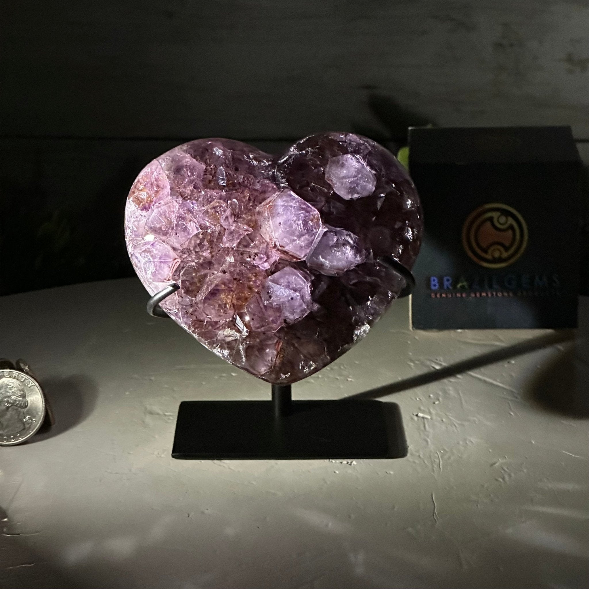 Extra Quality Amethyst Heart Geode w/ metal stand, 1.1 lbs & 3.9" Tall #5463-0295 - Brazil GemsBrazil GemsExtra Quality Amethyst Heart Geode w/ metal stand, 1.1 lbs & 3.9" Tall #5463-0295Hearts5463-0295