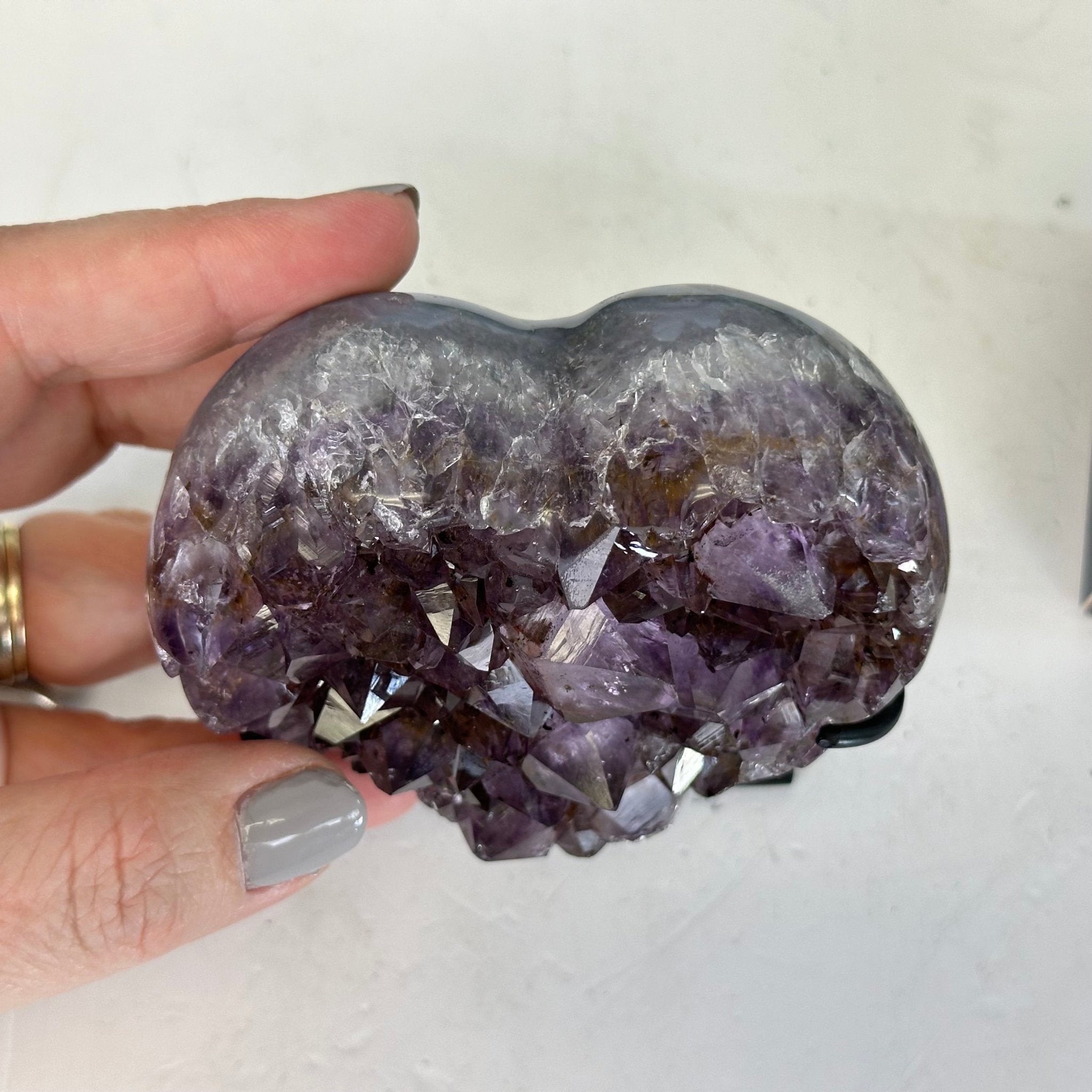 Extra Quality Amethyst Heart Geode w/ metal stand, 1.1 lbs & 3.9" Tall #5463-0295 - Brazil GemsBrazil GemsExtra Quality Amethyst Heart Geode w/ metal stand, 1.1 lbs & 3.9" Tall #5463-0295Hearts5463-0295
