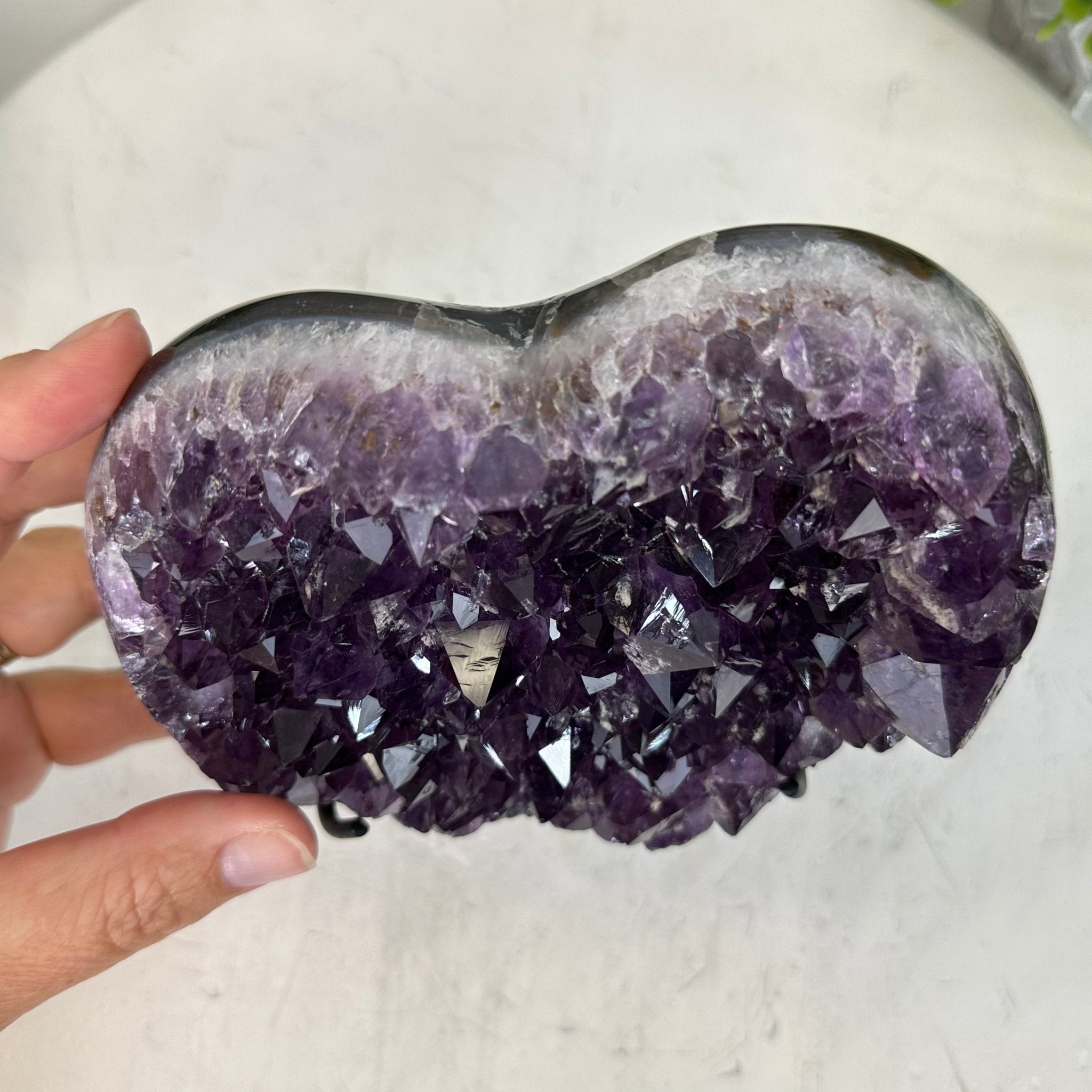 Extra Quality Amethyst Heart Geode w/ metal stand, 3.2 lbs & 5.5" Tall #5463-0280 by Brazil Gems - Brazil GemsBrazil GemsExtra Quality Amethyst Heart Geode w/ metal stand, 3.2 lbs & 5.5" Tall #5463-0280 by Brazil GemsHearts5463-0280