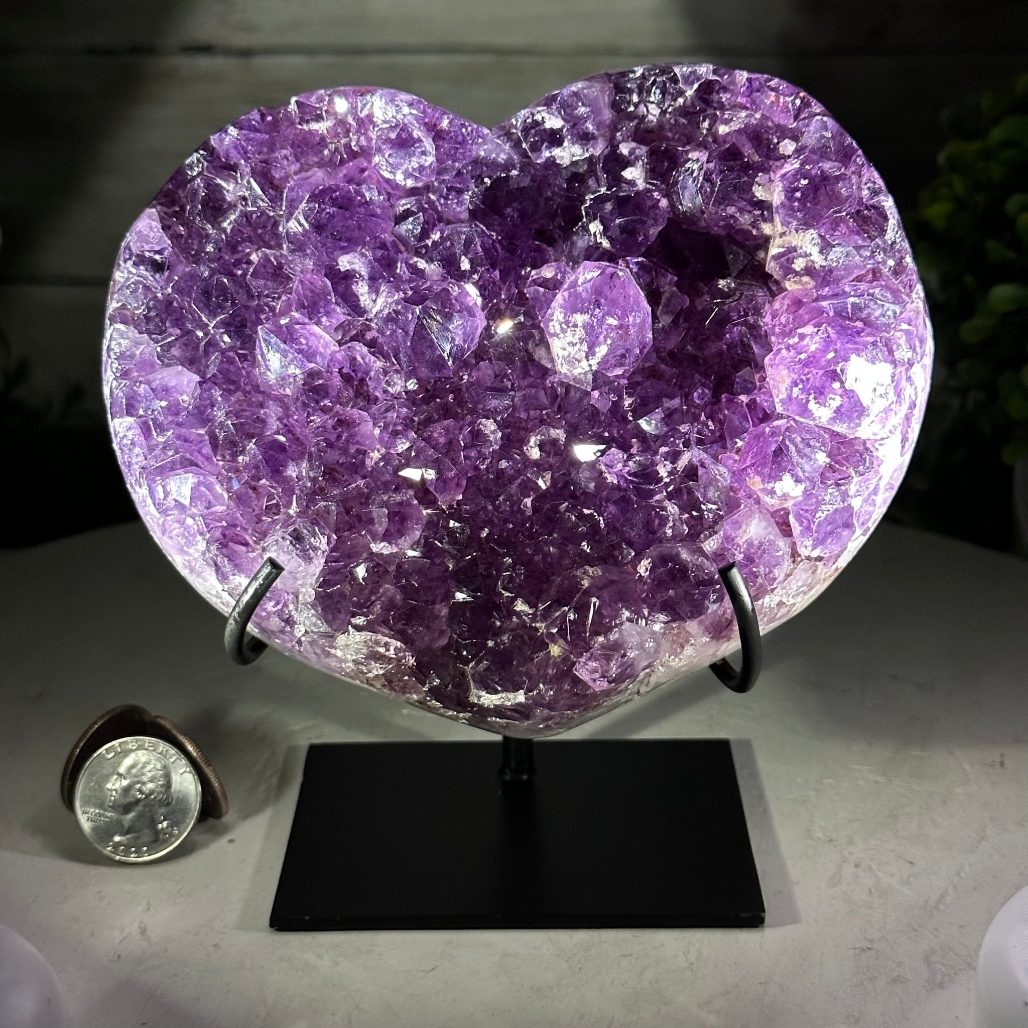 Extra Quality Amethyst Heart Geode w/ metal stand, 3.2 lbs & 5.5" Tall #5463-0280 by Brazil Gems - Brazil GemsBrazil GemsExtra Quality Amethyst Heart Geode w/ metal stand, 3.2 lbs & 5.5" Tall #5463-0280 by Brazil GemsHearts5463-0280