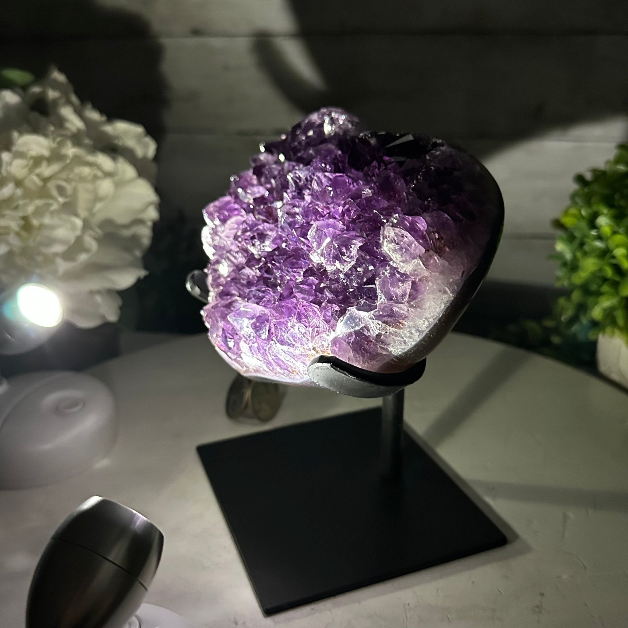 Extra Quality Amethyst Heart Geode w/ metal stand, 3.5 lbs & 6.5" Tall #5463-0281 by Brazil Gems - Brazil GemsBrazil GemsExtra Quality Amethyst Heart Geode w/ metal stand, 3.5 lbs & 6.5" Tall #5463-0281 by Brazil GemsHearts5463-0281