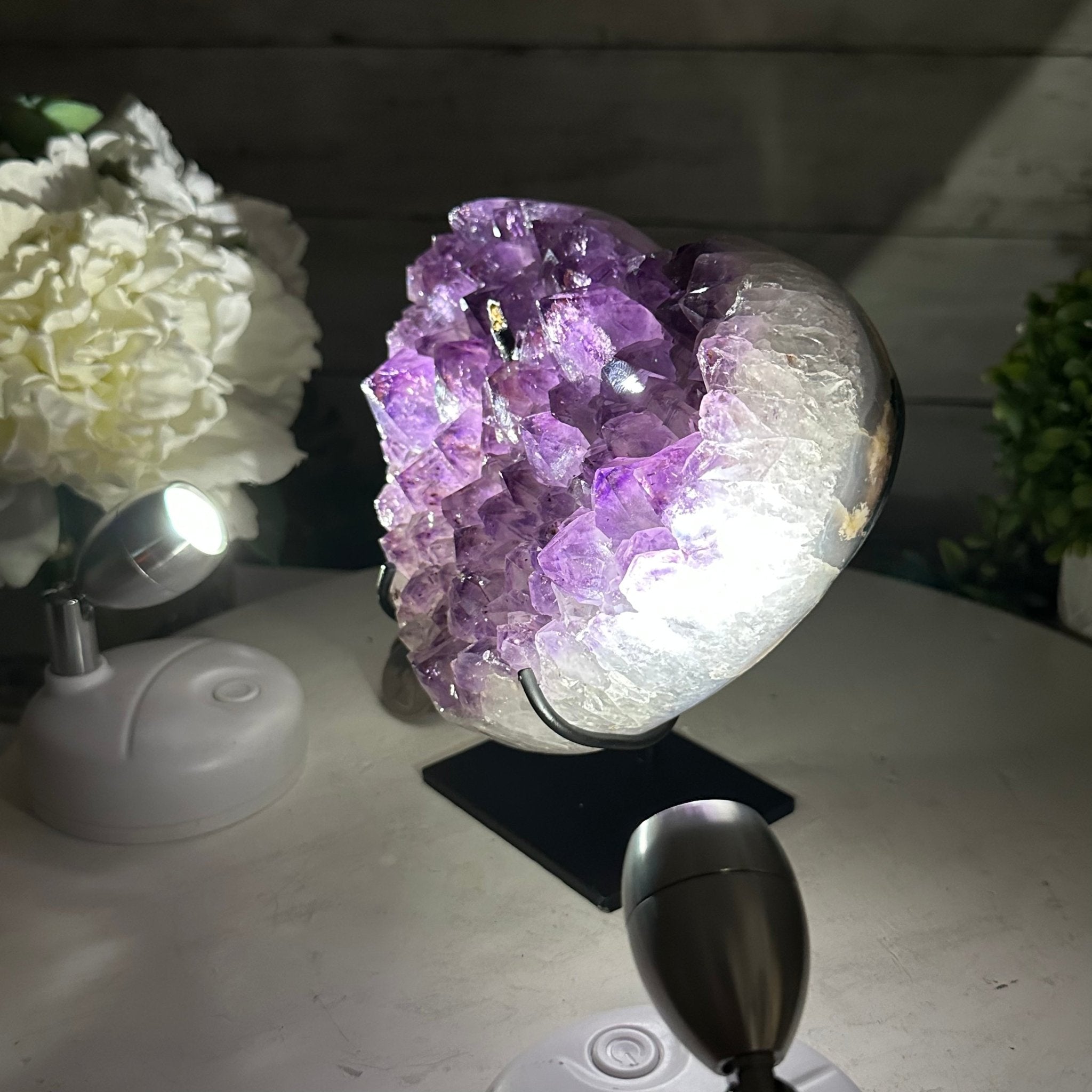 Extra Quality Amethyst Heart Geode w/ metal stand, 4.6 lbs & 6" Tall #5463-0287 by Brazil Gems - Brazil GemsBrazil GemsExtra Quality Amethyst Heart Geode w/ metal stand, 4.6 lbs & 6" Tall #5463-0287 by Brazil GemsHearts5463-0287