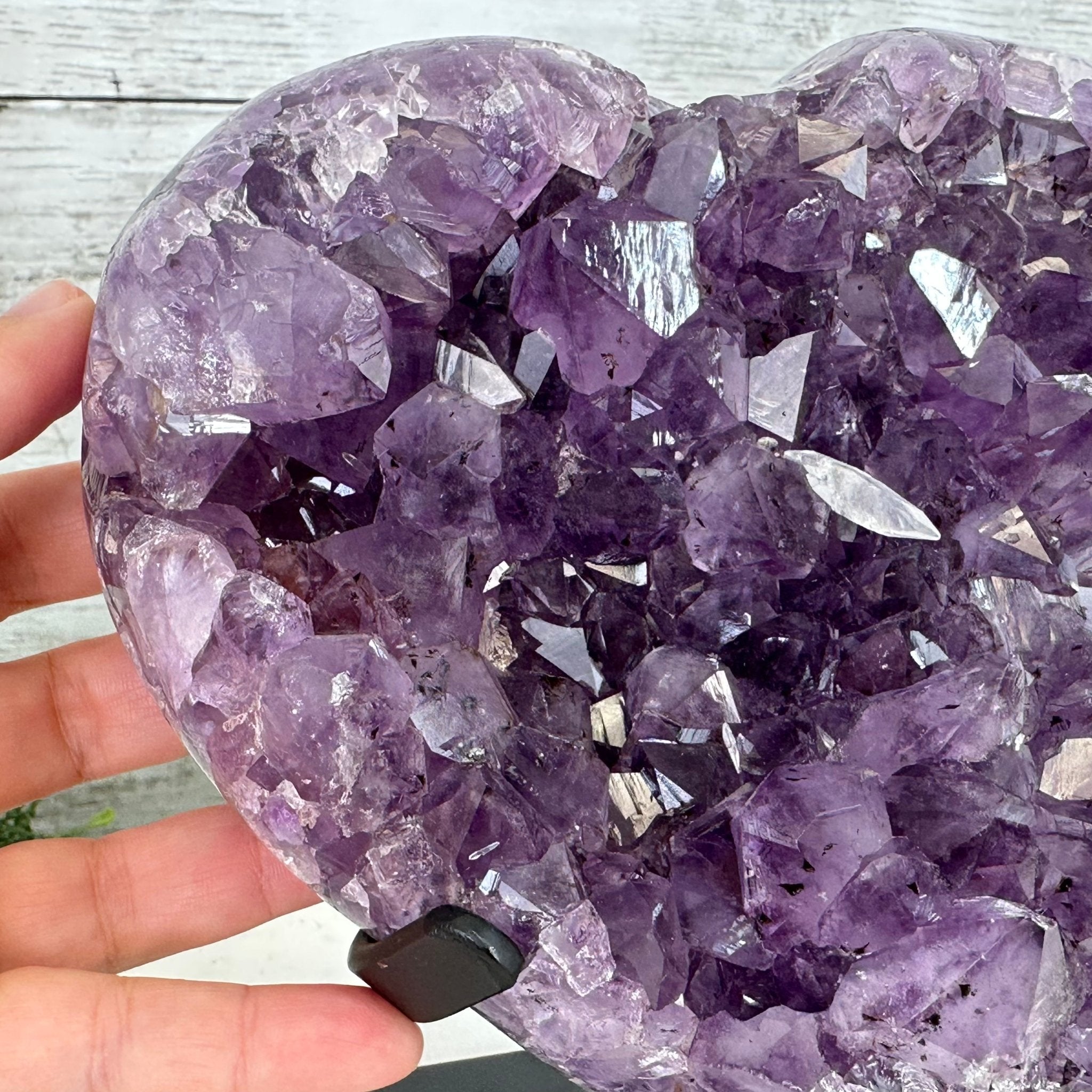 Extra Quality Amethyst Heart Geode w/ metal stand, 7.1 lbs & 8" Tall #5463-0292 - Brazil GemsBrazil GemsExtra Quality Amethyst Heart Geode w/ metal stand, 7.1 lbs & 8" Tall #5463-0292Hearts5463-0292