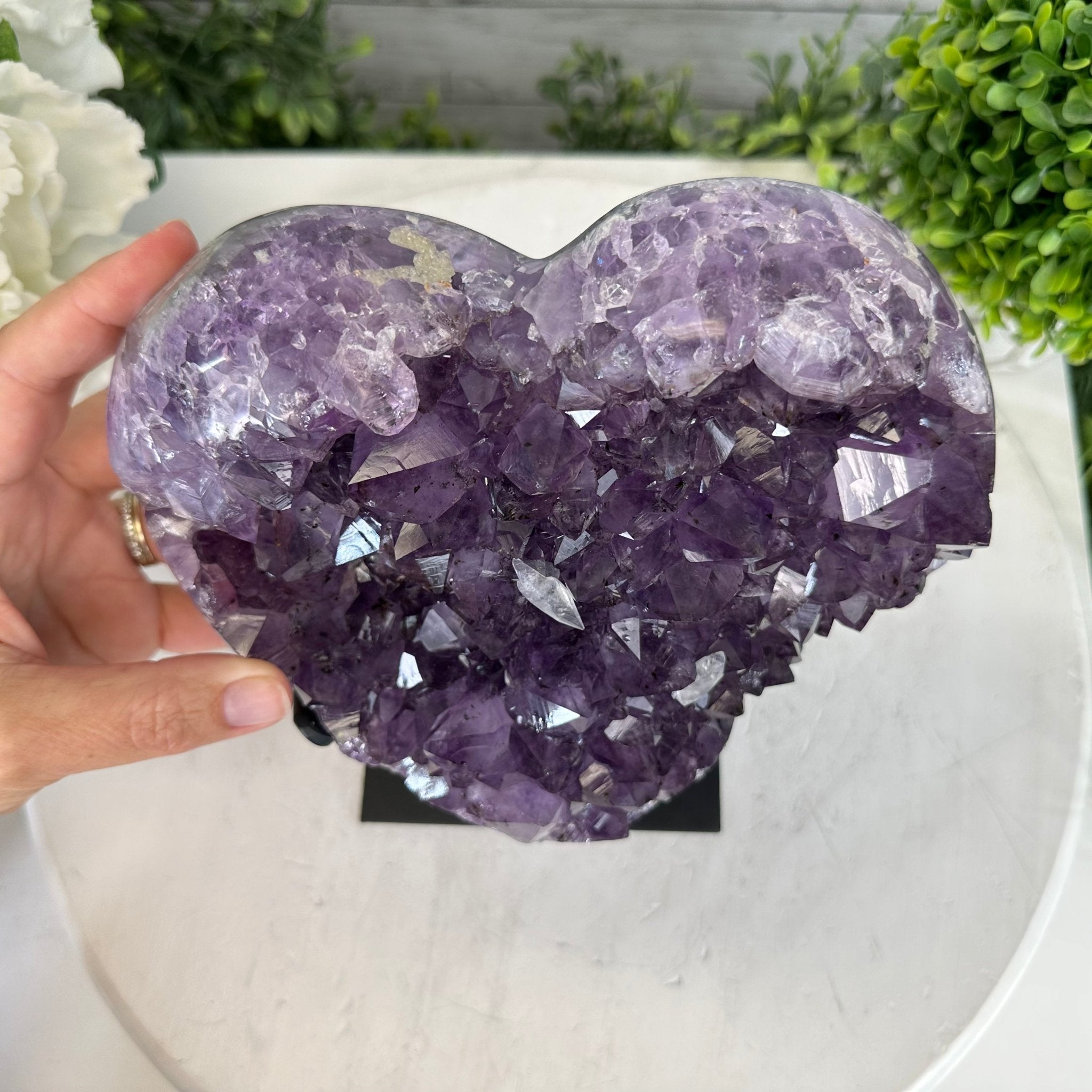 Extra Quality Amethyst Heart Geode w/ metal stand, 7.1 lbs & 8" Tall #5463-0292 - Brazil GemsBrazil GemsExtra Quality Amethyst Heart Geode w/ metal stand, 7.1 lbs & 8" Tall #5463-0292Hearts5463-0292
