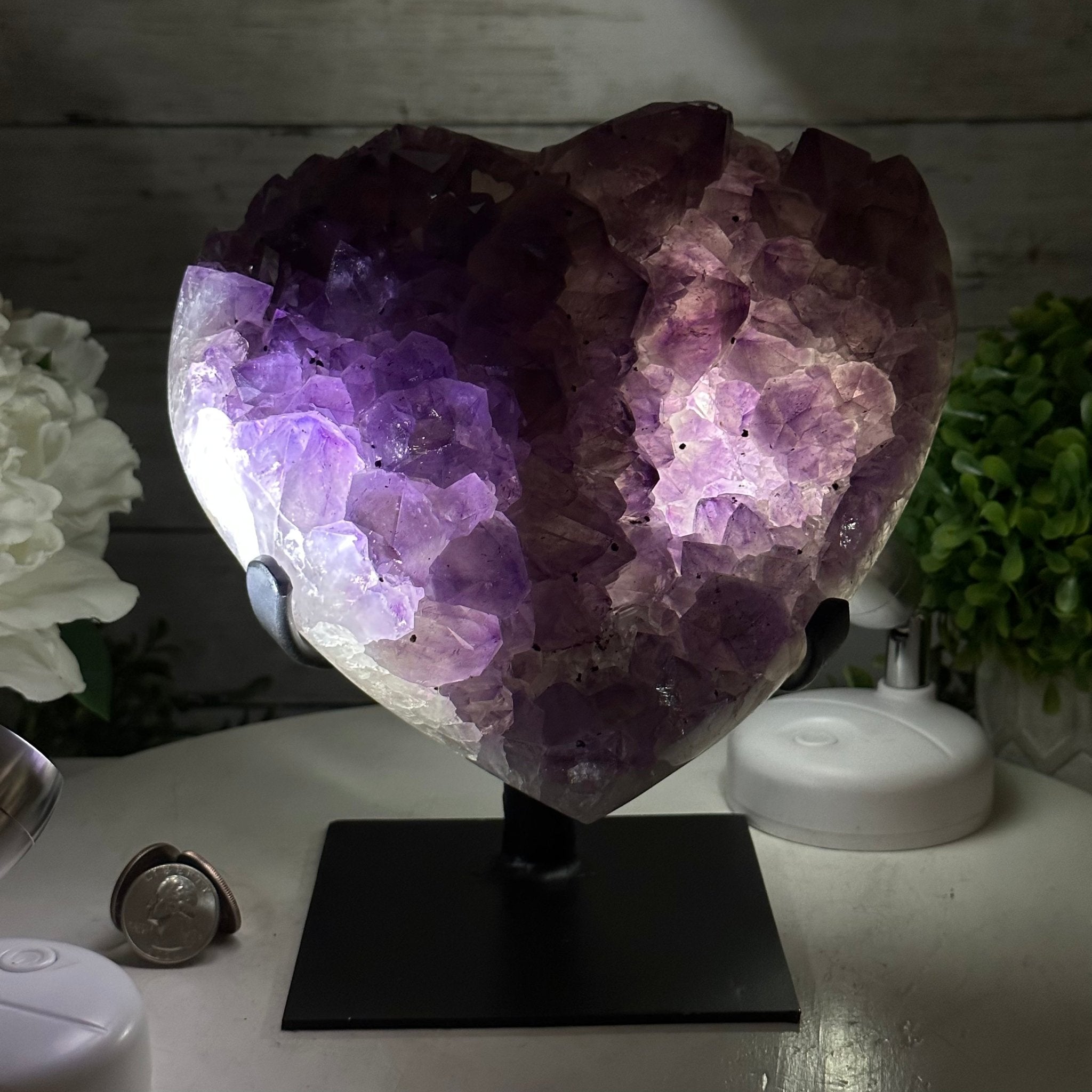 Extra Quality Amethyst Heart Geode w/ metal stand, 8.7 lbs & 8" Tall #5463-0293 - Brazil GemsBrazil GemsExtra Quality Amethyst Heart Geode w/ metal stand, 8.7 lbs & 8" Tall #5463-0293Hearts5463-0293