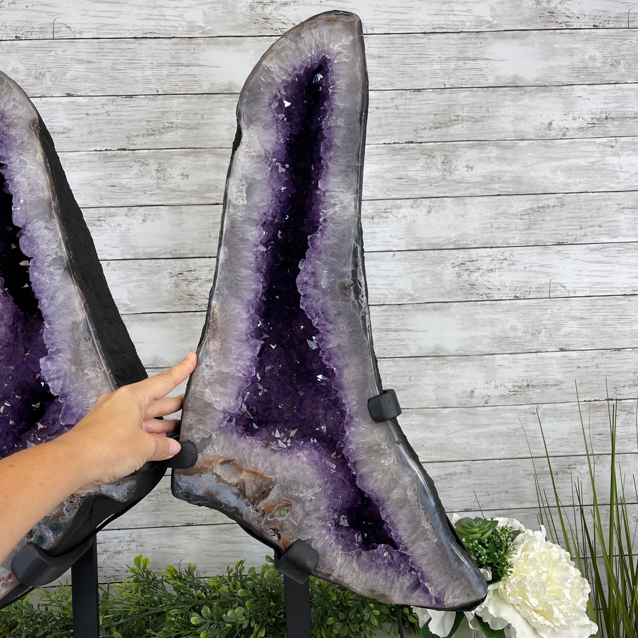 Extra Quality Amethyst Wings on a Metal Stand, 143.3 lbs, 30.5" Tall #5493-0019 - Brazil GemsBrazil GemsExtra Quality Amethyst Wings on a Metal Stand, 143.3 lbs, 30.5" Tall #5493-0019Amethyst Butterfly Wings5493-0019
