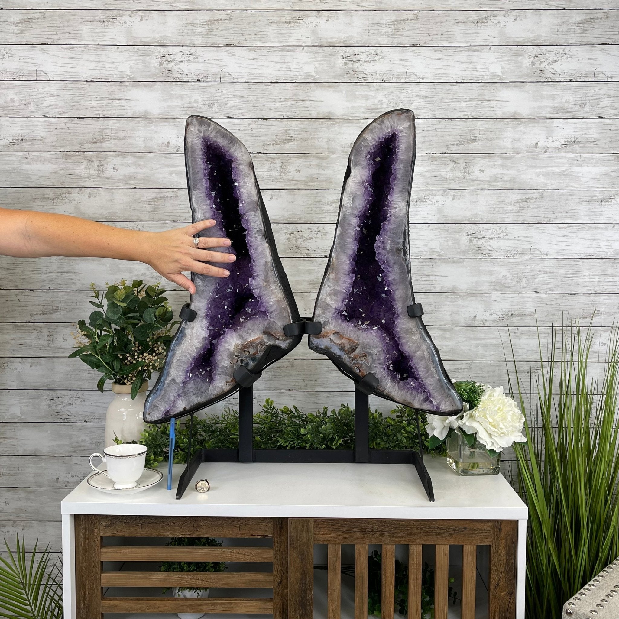 Extra Quality Amethyst Wings on a Metal Stand, 143.3 lbs, 30.5" Tall #5493-0019 - Brazil GemsBrazil GemsExtra Quality Amethyst Wings on a Metal Stand, 143.3 lbs, 30.5" Tall #5493-0019Amethyst Butterfly Wings5493-0019