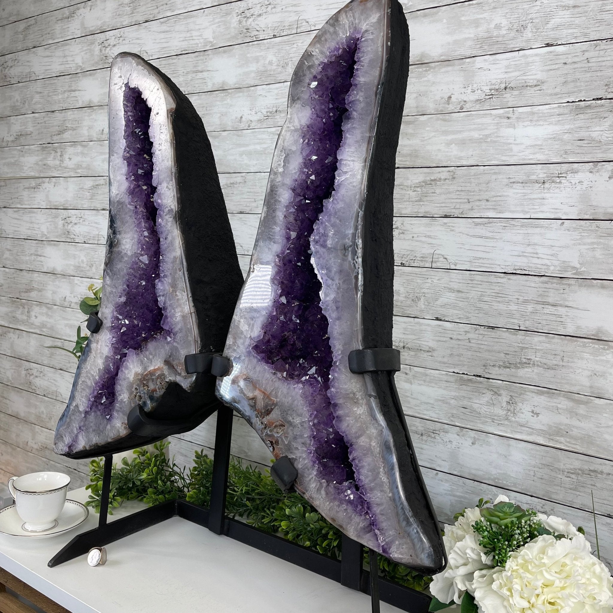 Extra Quality Amethyst Wings on a Metal Stand, 143.3 lbs, 30.5" Tall #5493-0019 - Brazil GemsBrazil GemsExtra Quality Amethyst Wings on a Metal Stand, 143.3 lbs, 30.5" Tall #5493-0019Amethyst Butterfly Wings5493-0019