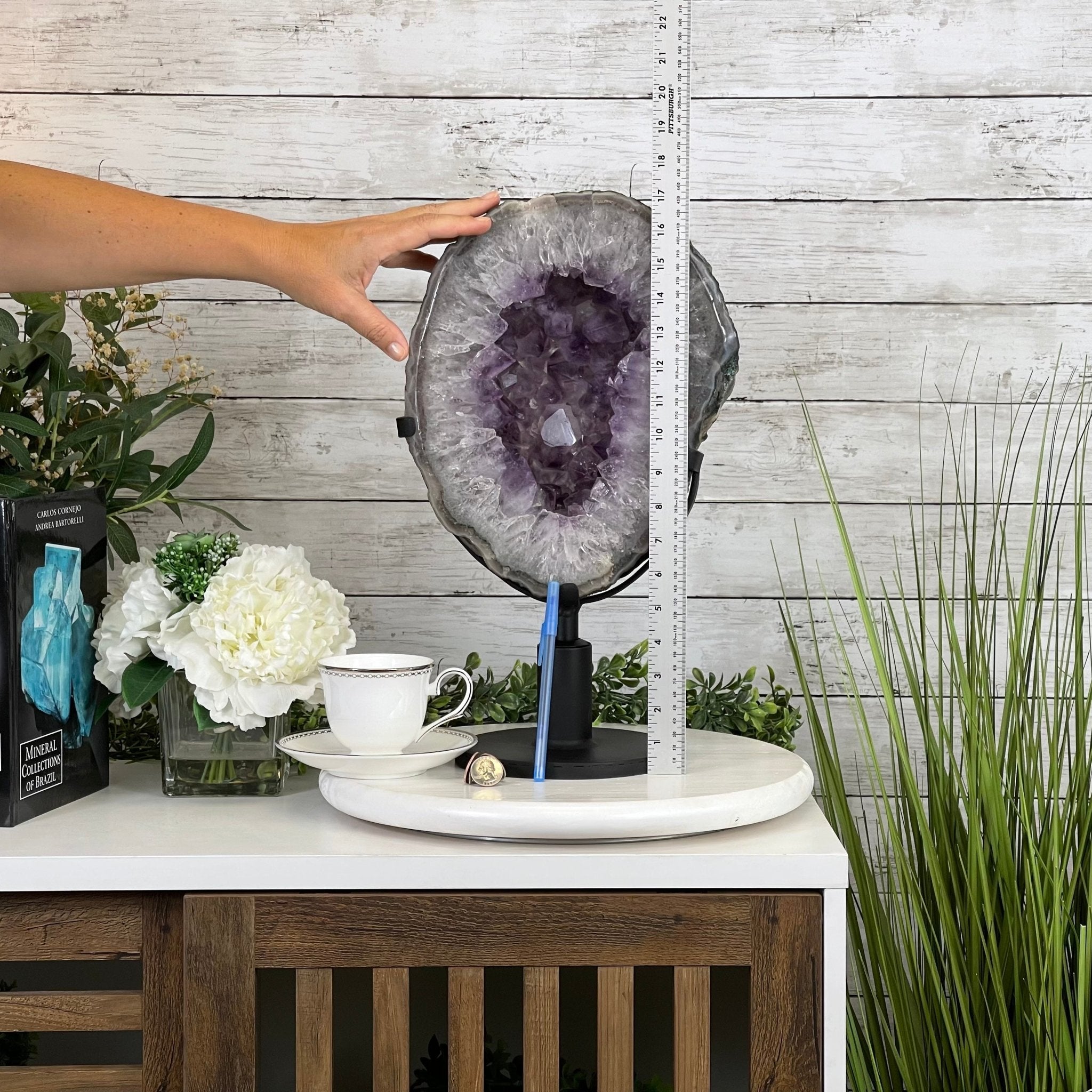 Extra Quality Brazilian Amethyst Crystal on a Rotating Stand, 24.4 lbs & 17.2" tall Model #5604-0084 by Brazil Gems - Brazil GemsBrazil GemsExtra Quality Brazilian Amethyst Crystal on a Rotating Stand, 24.4 lbs & 17.2" tall Model #5604-0084 by Brazil GemsPortals on Rotating Bases5604-0084