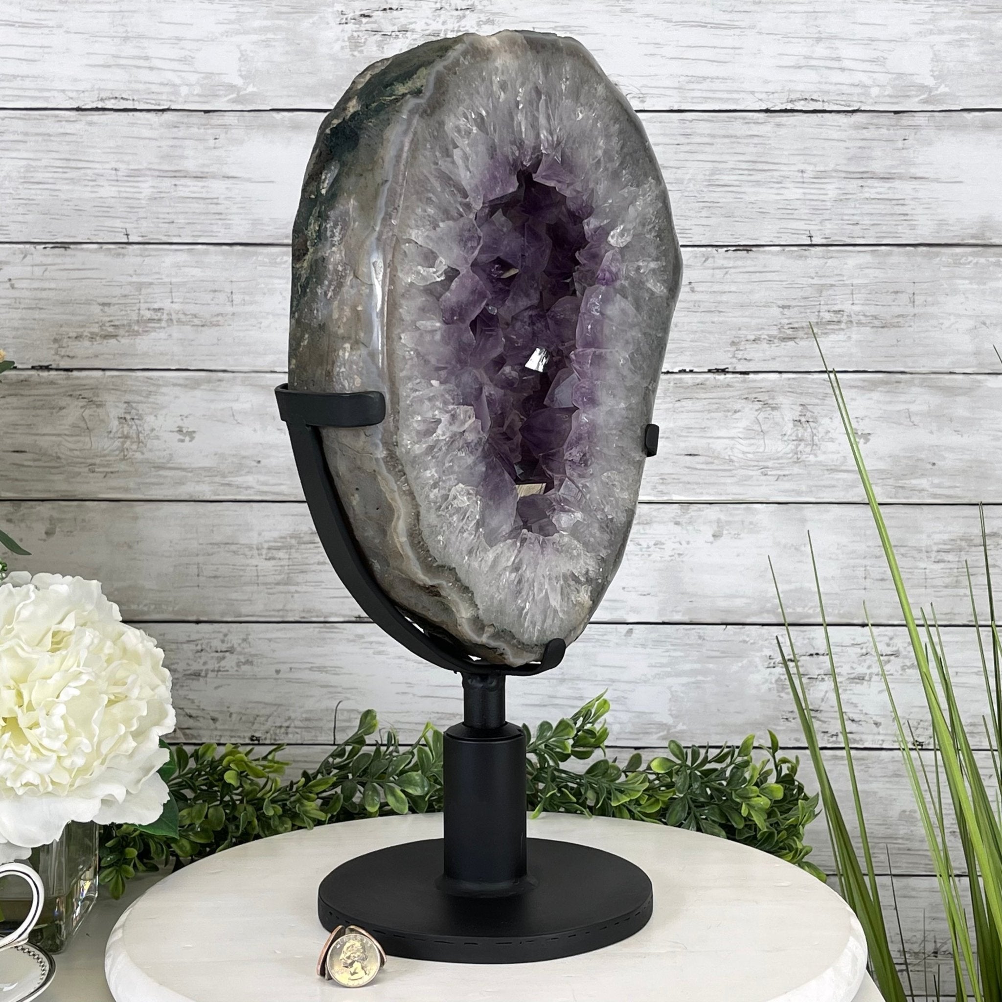 Extra Quality Brazilian Amethyst Crystal on a Rotating Stand, 24.4 lbs & 17.2" tall Model #5604-0084 by Brazil Gems - Brazil GemsBrazil GemsExtra Quality Brazilian Amethyst Crystal on a Rotating Stand, 24.4 lbs & 17.2" tall Model #5604-0084 by Brazil GemsPortals on Rotating Bases5604-0084