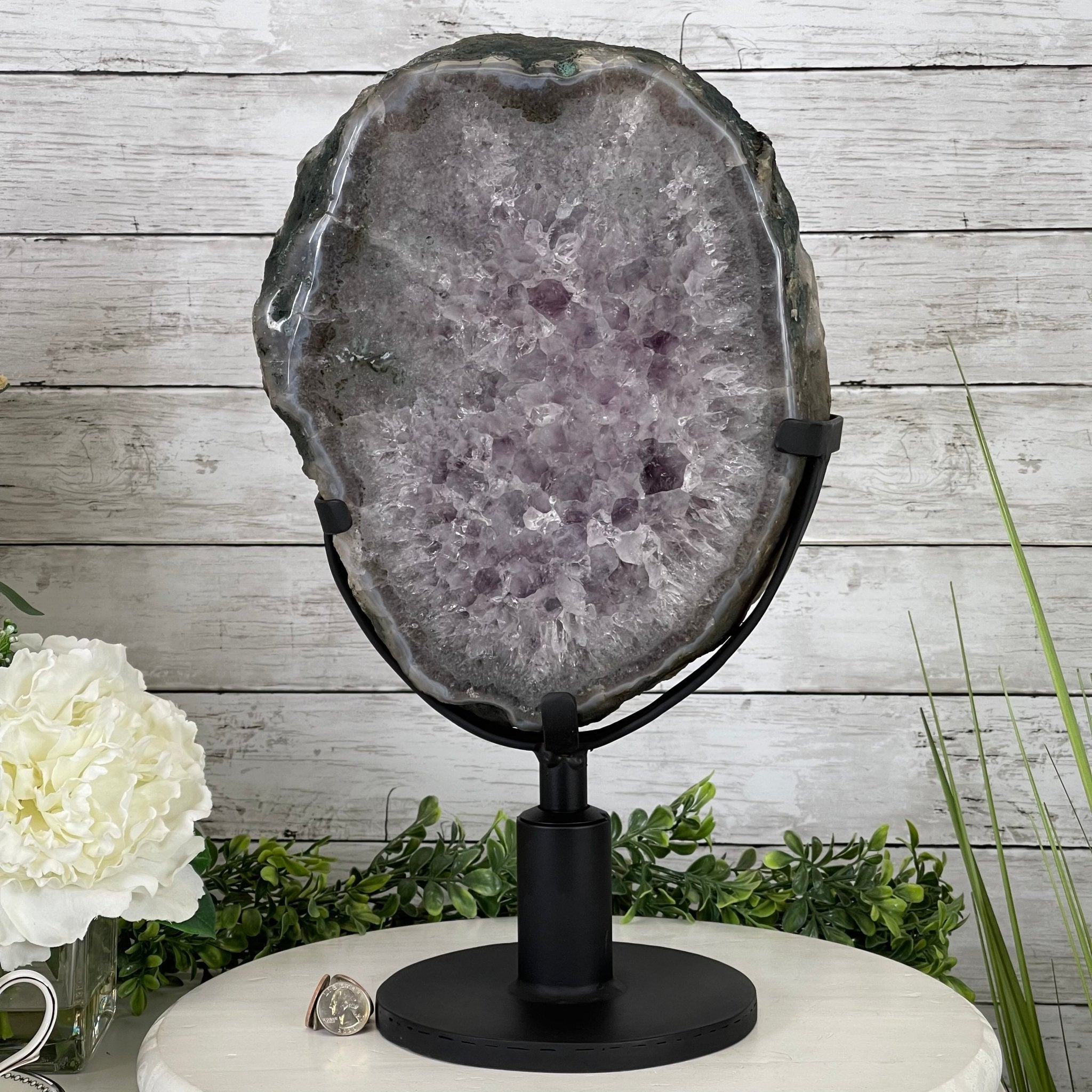 Extra Quality Brazilian Amethyst Crystal on a Rotating Stand, 24.4 lbs & 17.2" tall Model #5604-0084 by Brazil Gems - Brazil GemsBrazil GemsExtra Quality Brazilian Amethyst Crystal on a Rotating Stand, 24.4 lbs & 17.2" tall Model #5604-0084 by Brazil GemsPortals on Rotating Bases5604-0084