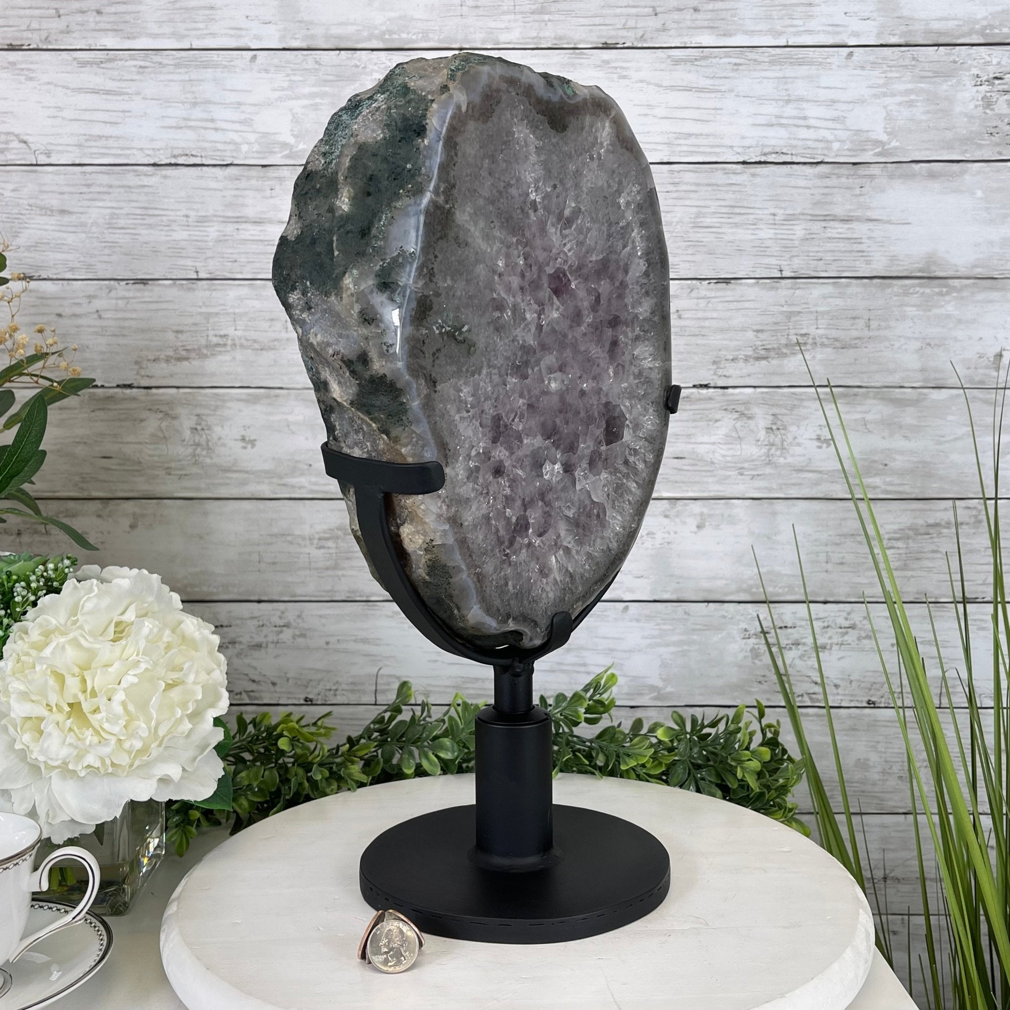 Extra Quality Brazilian Amethyst Crystal on a Rotating Stand, 24.4 lbs & 17.2" tall Model #5604-0084 by Brazil Gems - Brazil GemsBrazil GemsExtra Quality Brazilian Amethyst Crystal on a Rotating Stand, 24.4 lbs & 17.2" tall Model #5604-0084 by Brazil GemsPortals on Rotating Bases5604-0084