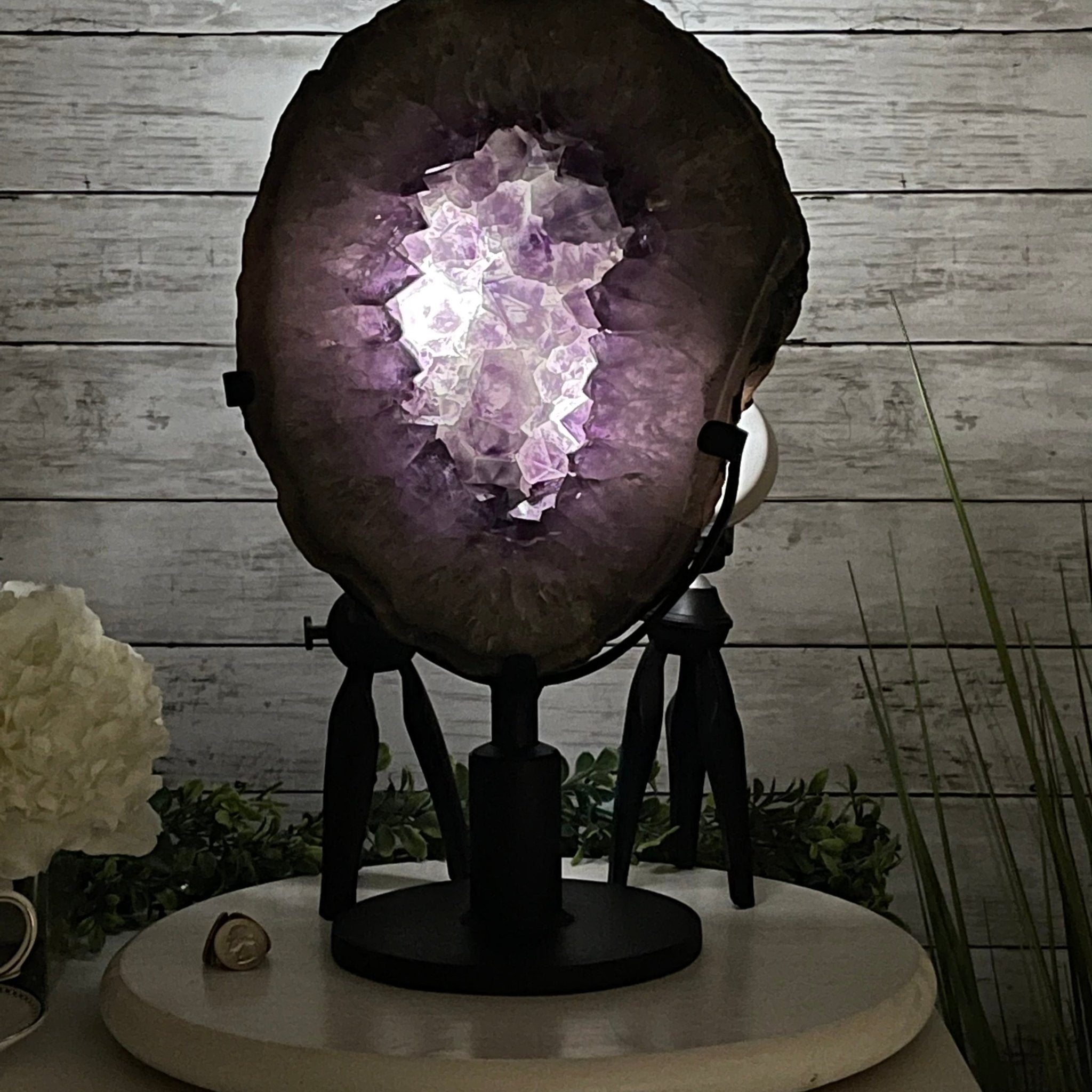 Extra Quality Brazilian Amethyst Crystal on a Rotating Stand, 24.4 lbs & 17.2" tall Model #5604-0084 by Brazil Gems - Brazil GemsBrazil GemsExtra Quality Brazilian Amethyst Crystal on a Rotating Stand, 24.4 lbs & 17.2" tall Model #5604-0084 by Brazil GemsPortals on Rotating Bases5604-0084